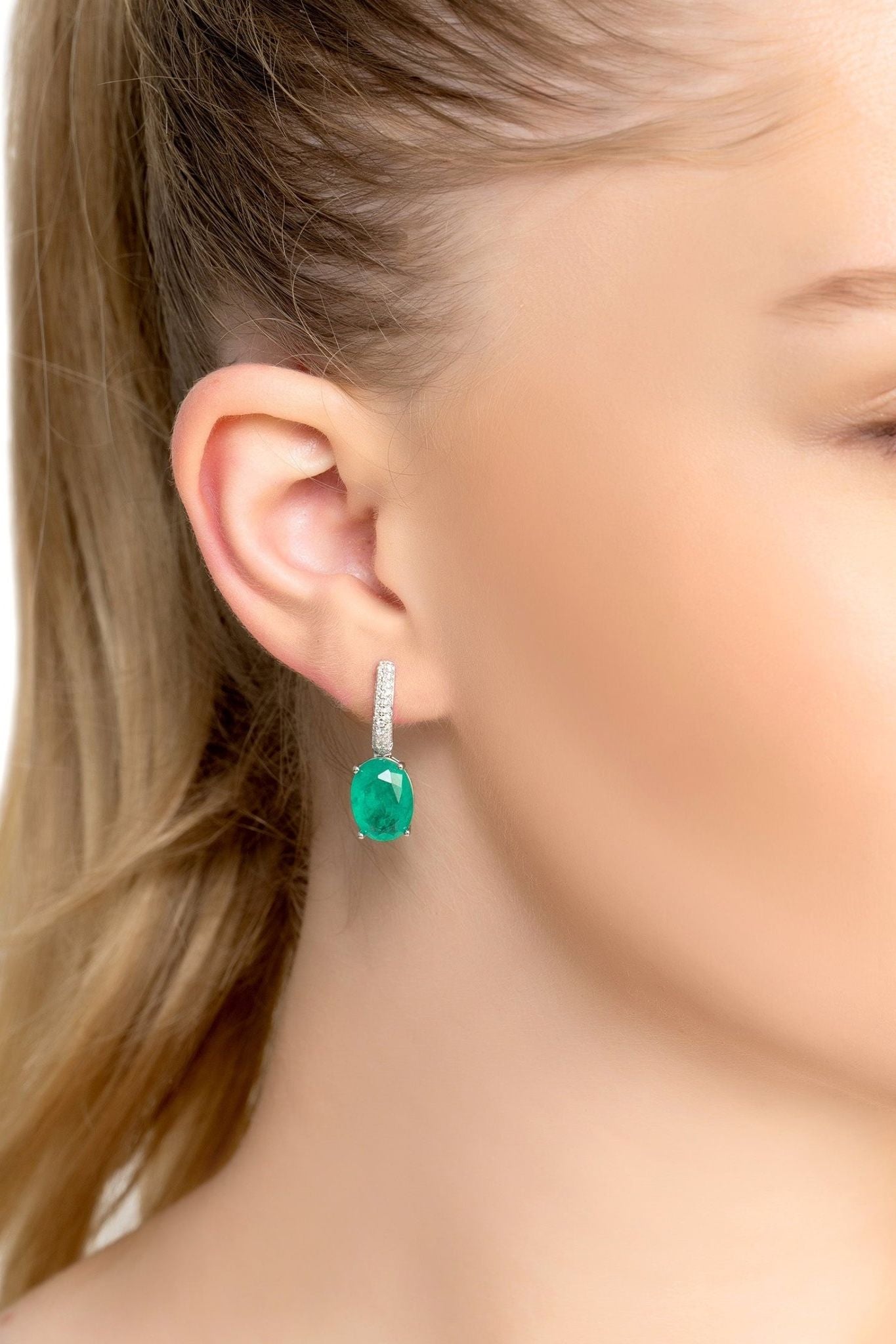 Alexandra Oval Drop Earrings Silver Colombian Emerald - LATELITA Earrings
