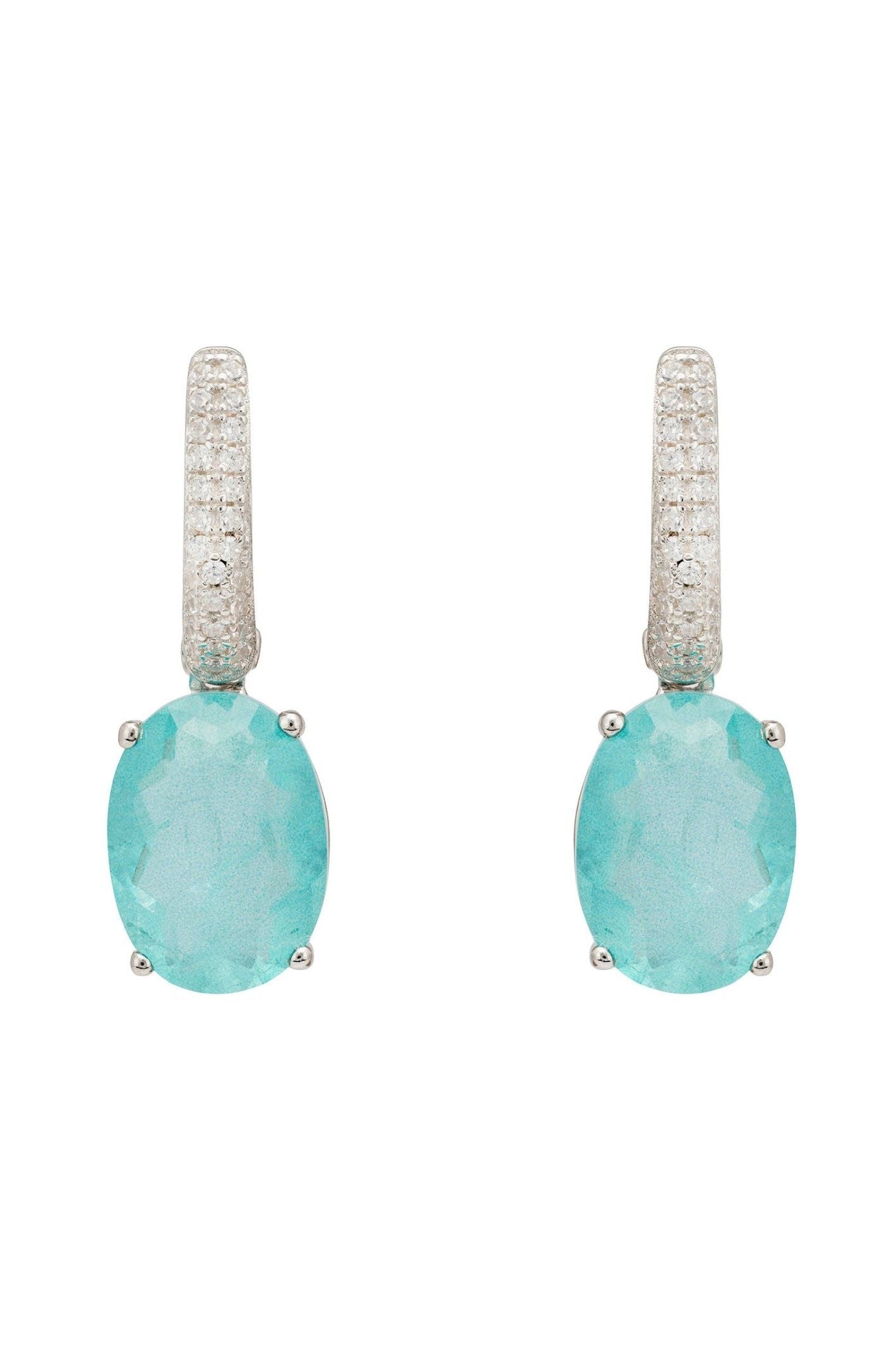 Alexandra Oval Drop Earrings Silver Paraiba Tourmaline - LATELITA Earrings