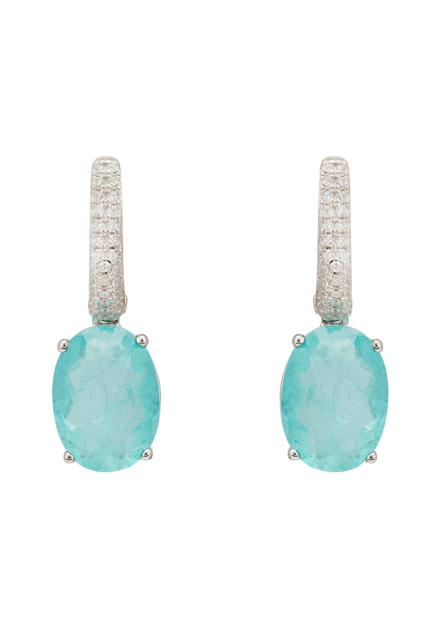 Alexandra Oval Drop Earrings Silver Paraiba Tourmaline - LATELITA Earrings
