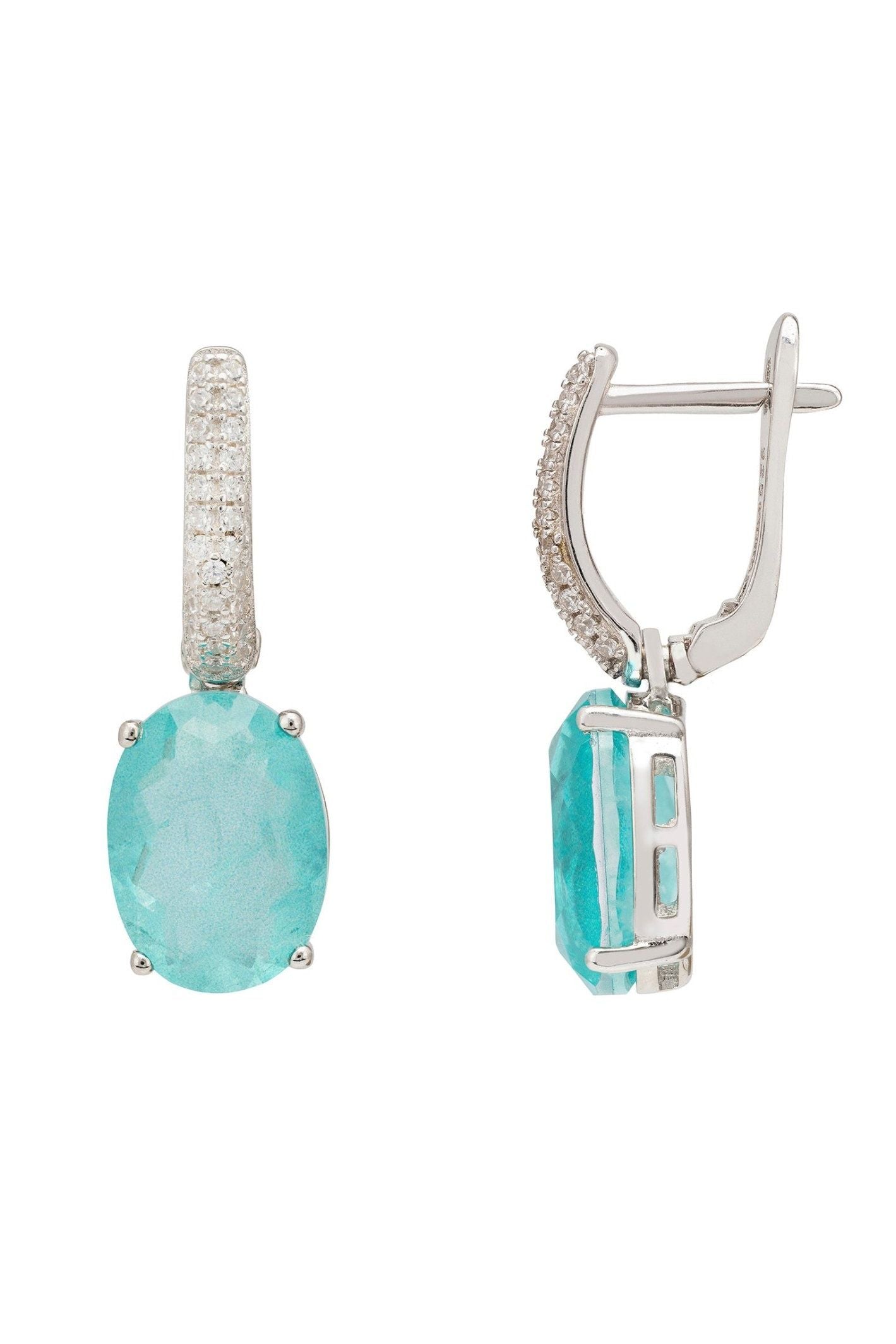 Alexandra Oval Drop Earrings Silver Paraiba Tourmaline - LATELITA Earrings