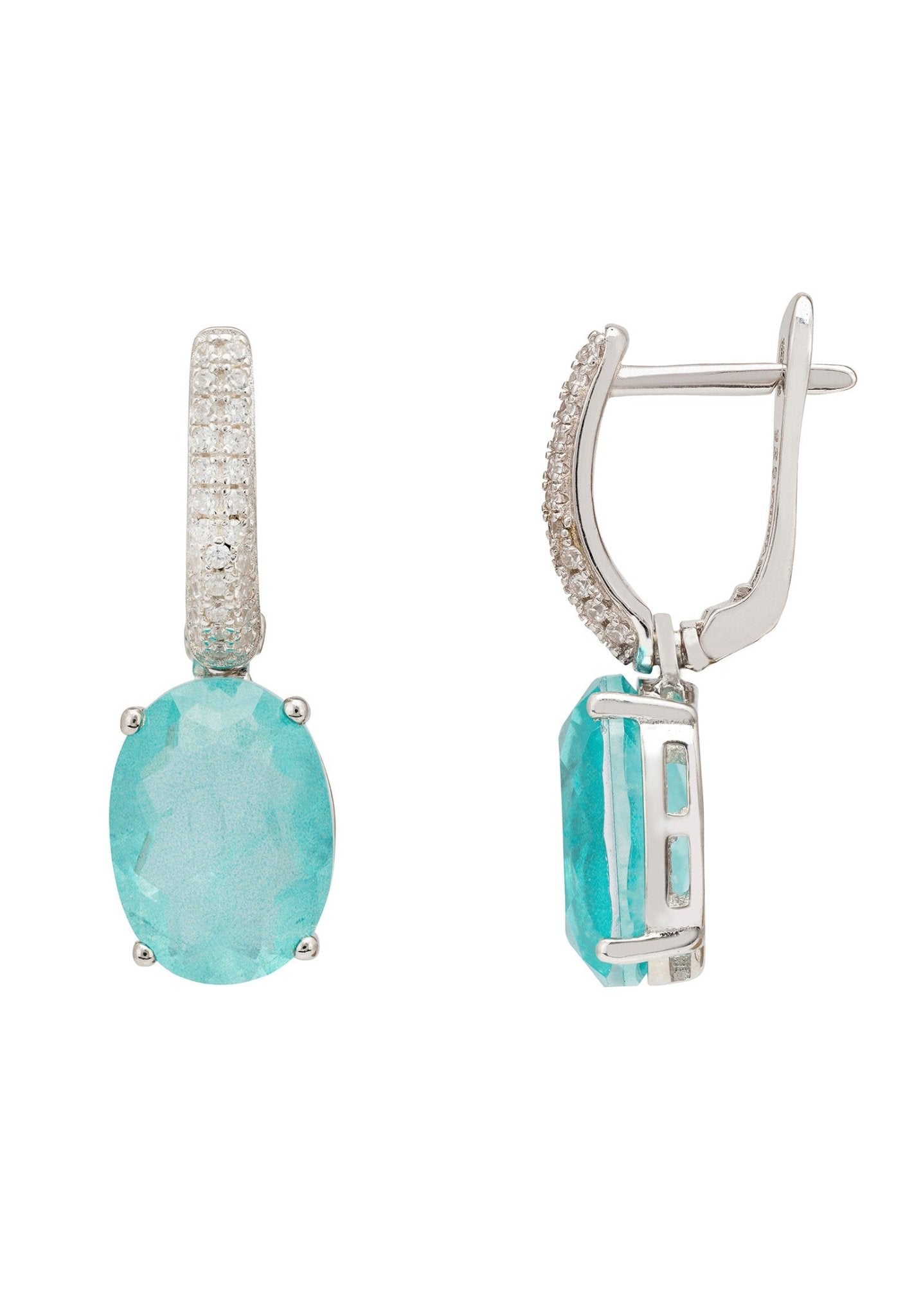 Alexandra Oval Drop Earrings Silver Paraiba Tourmaline - LATELITA Earrings