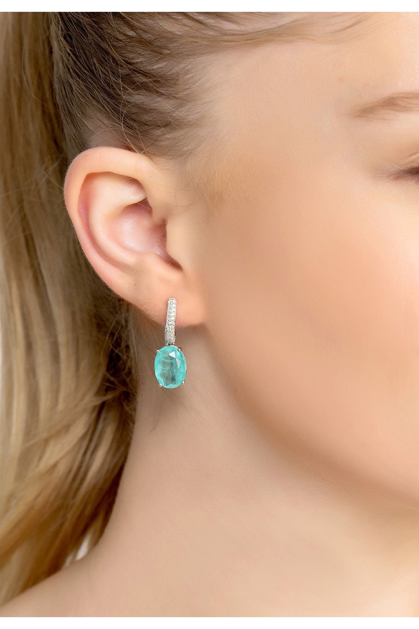 Alexandra Oval Drop Earrings Silver Paraiba Tourmaline - LATELITA Earrings