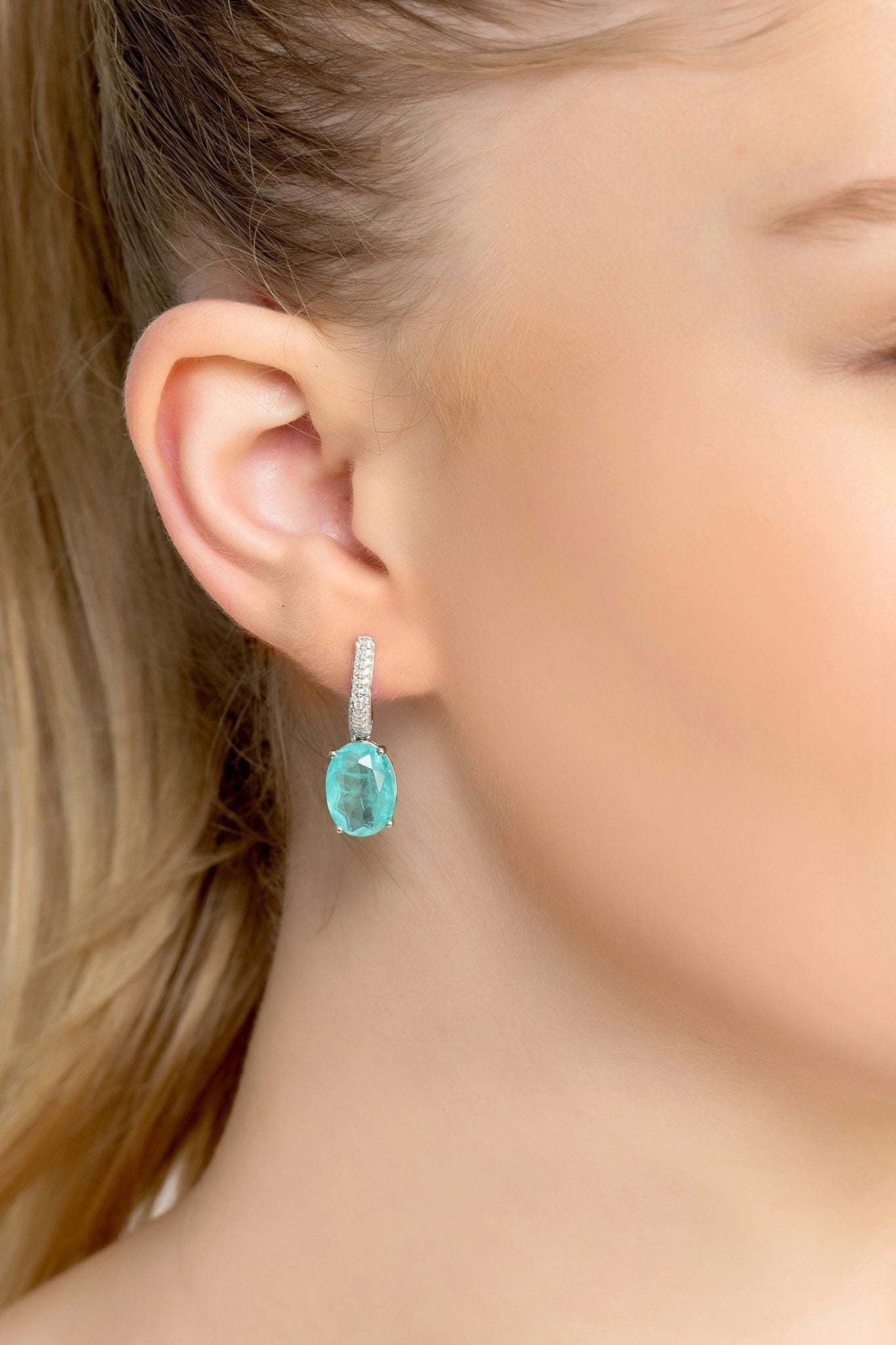 Alexandra Oval Drop Earrings Silver Paraiba Tourmaline - LATELITA Earrings