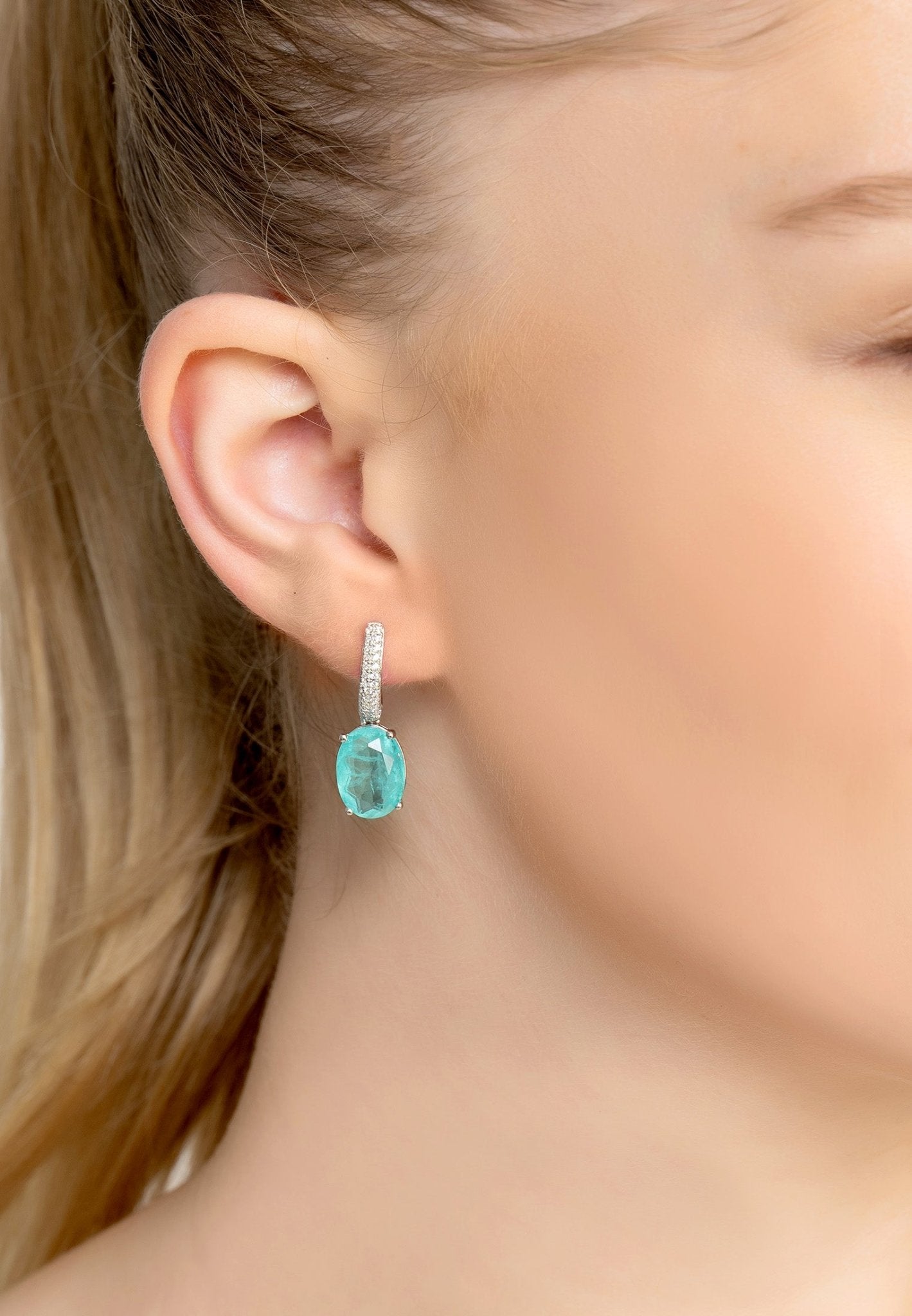 Alexandra Oval Drop Earrings Silver Paraiba Tourmaline - LATELITA Earrings