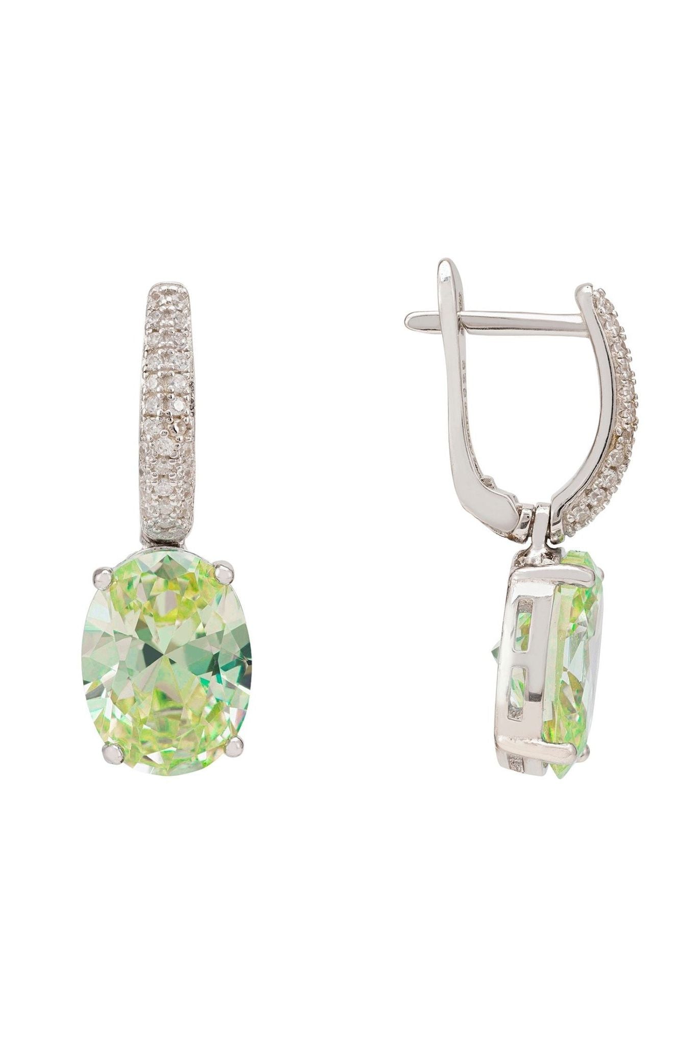 Alexandra Oval Drop Earrings Silver Peridot - LATELITA Earrings