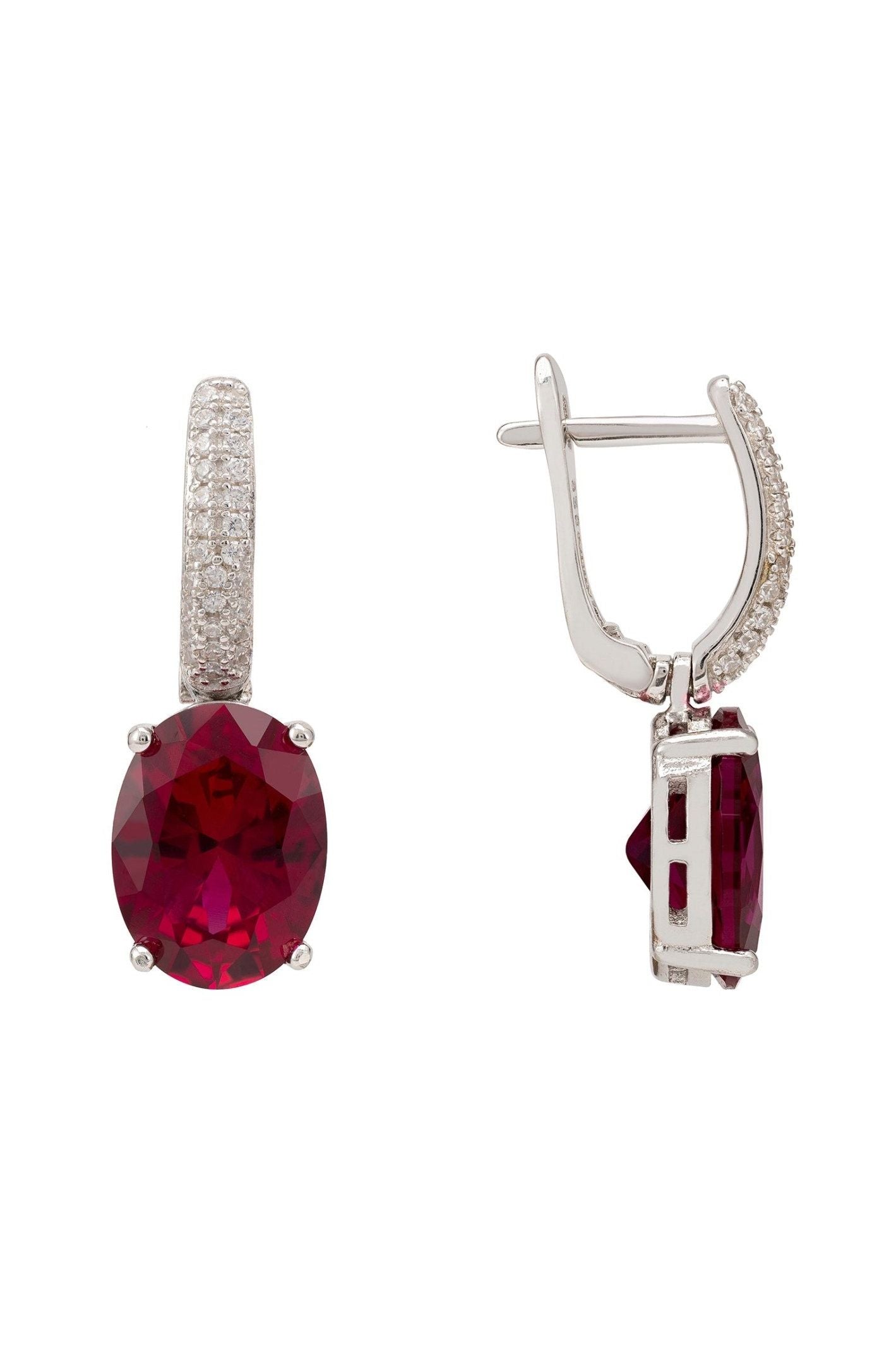 Alexandra Oval Drop Earrings Silver Ruby - LATELITA Earrings