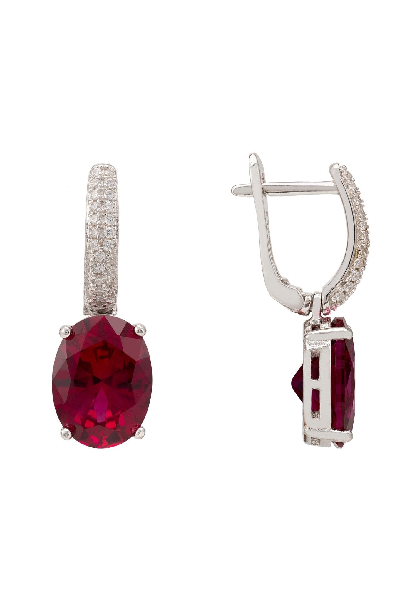 Alexandra Oval Drop Earrings Silver Ruby - LATELITA Earrings