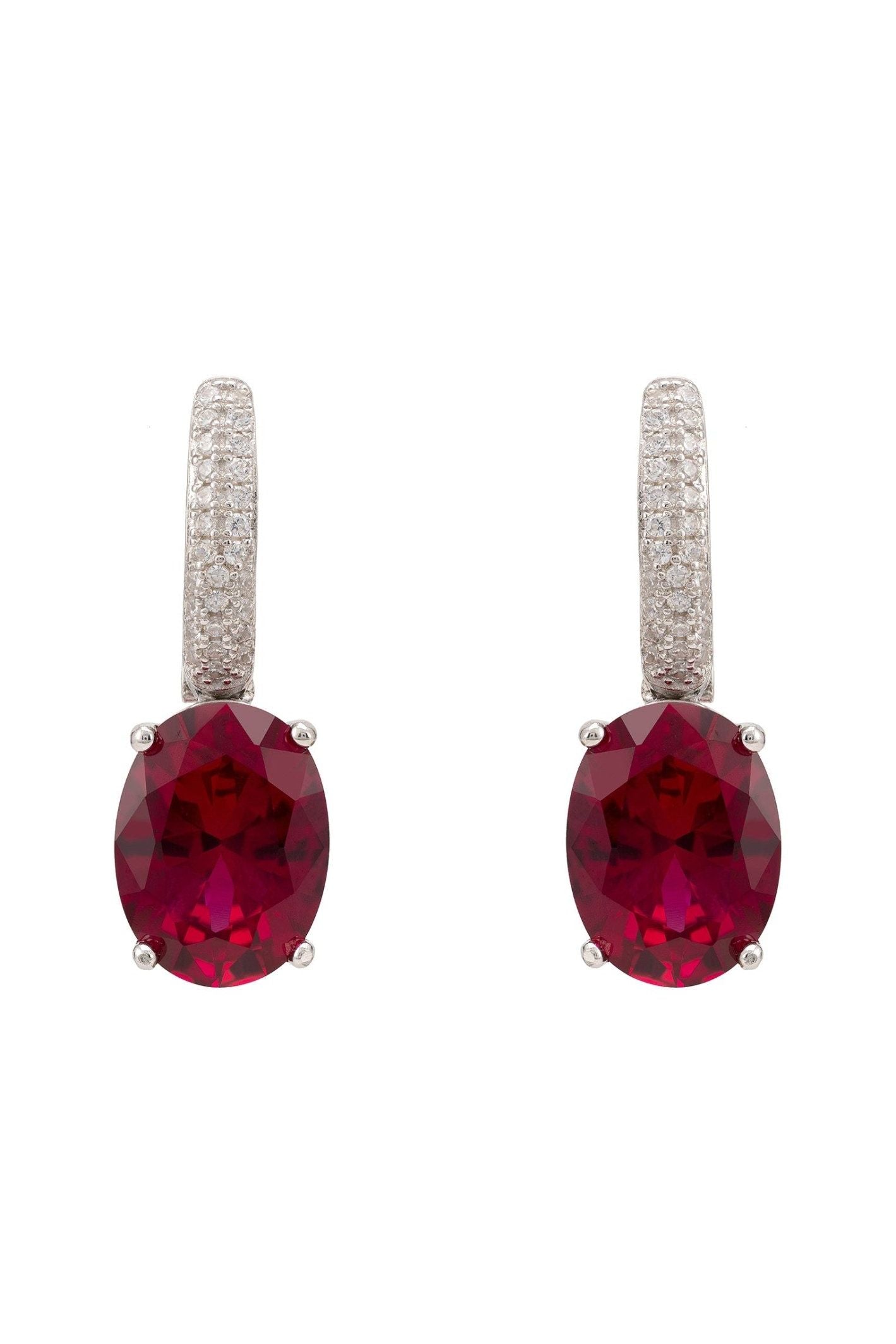 Alexandra Oval Drop Earrings Silver Ruby - LATELITA Earrings
