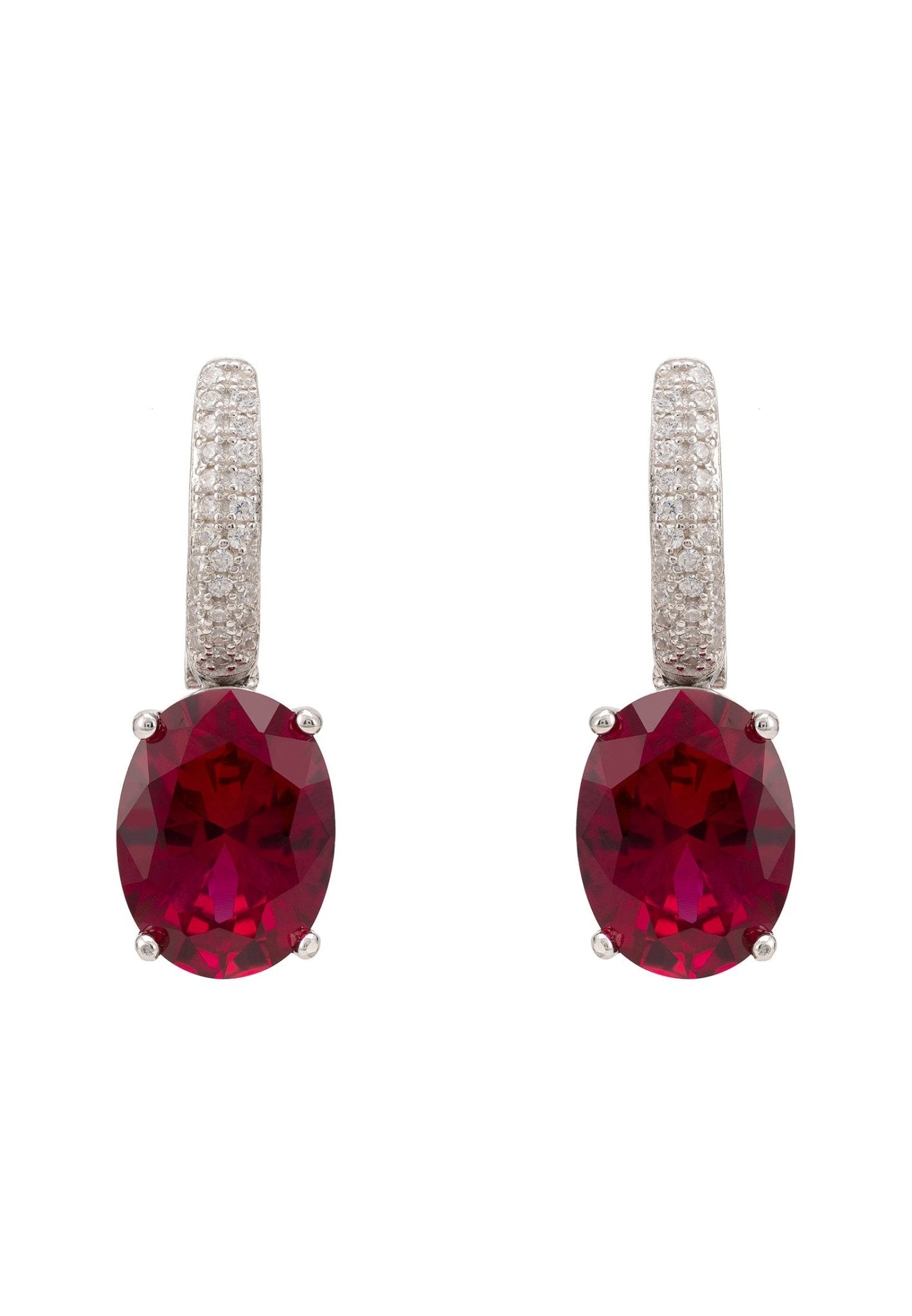 Alexandra Oval Drop Earrings Silver Ruby - LATELITA Earrings