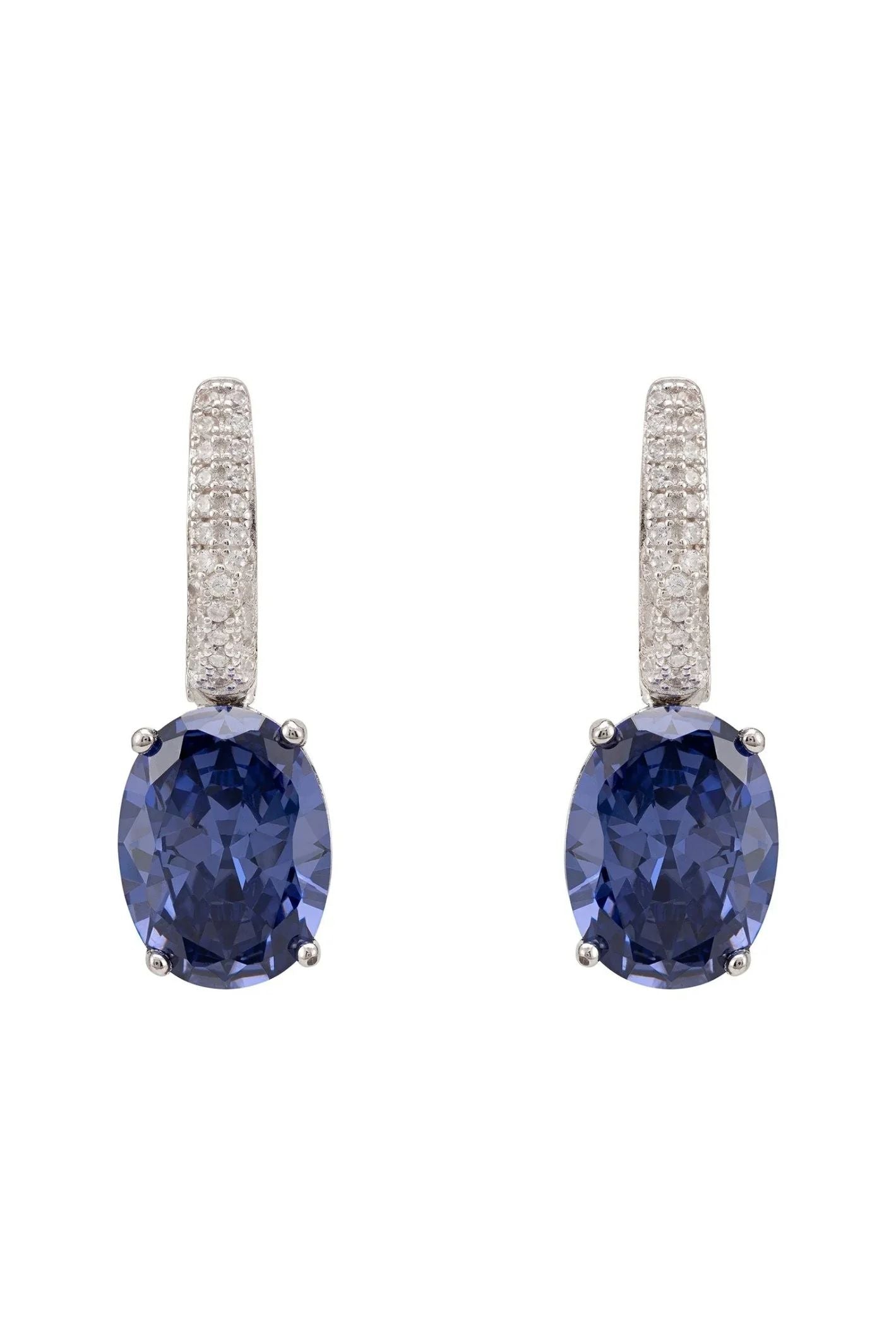 Alexandra Oval Drop Earrings Silver Tanzanite - LATELITA Earrings