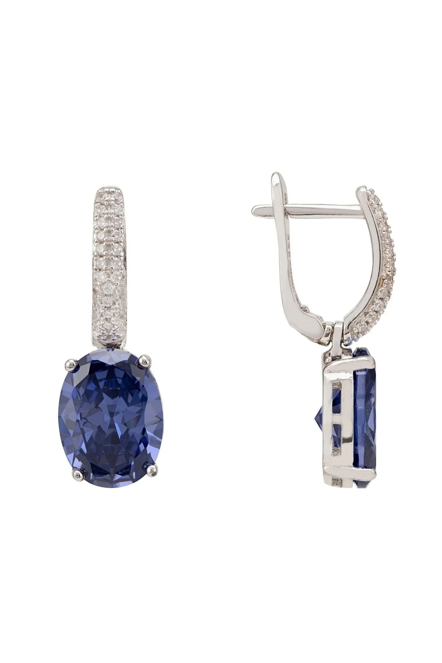 Alexandra Oval Drop Earrings Silver Tanzanite - LATELITA Earrings