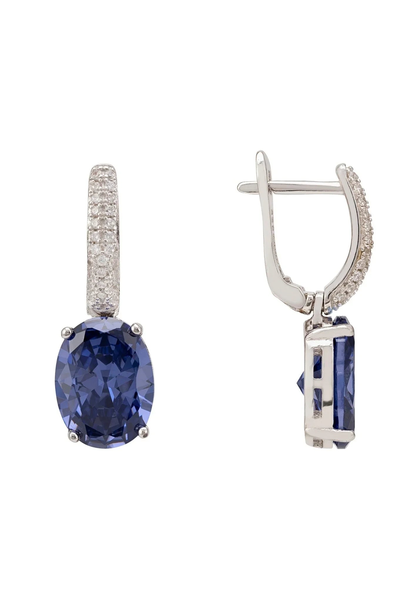 Alexandra Oval Drop Earrings Silver Tanzanite - LATELITA Earrings