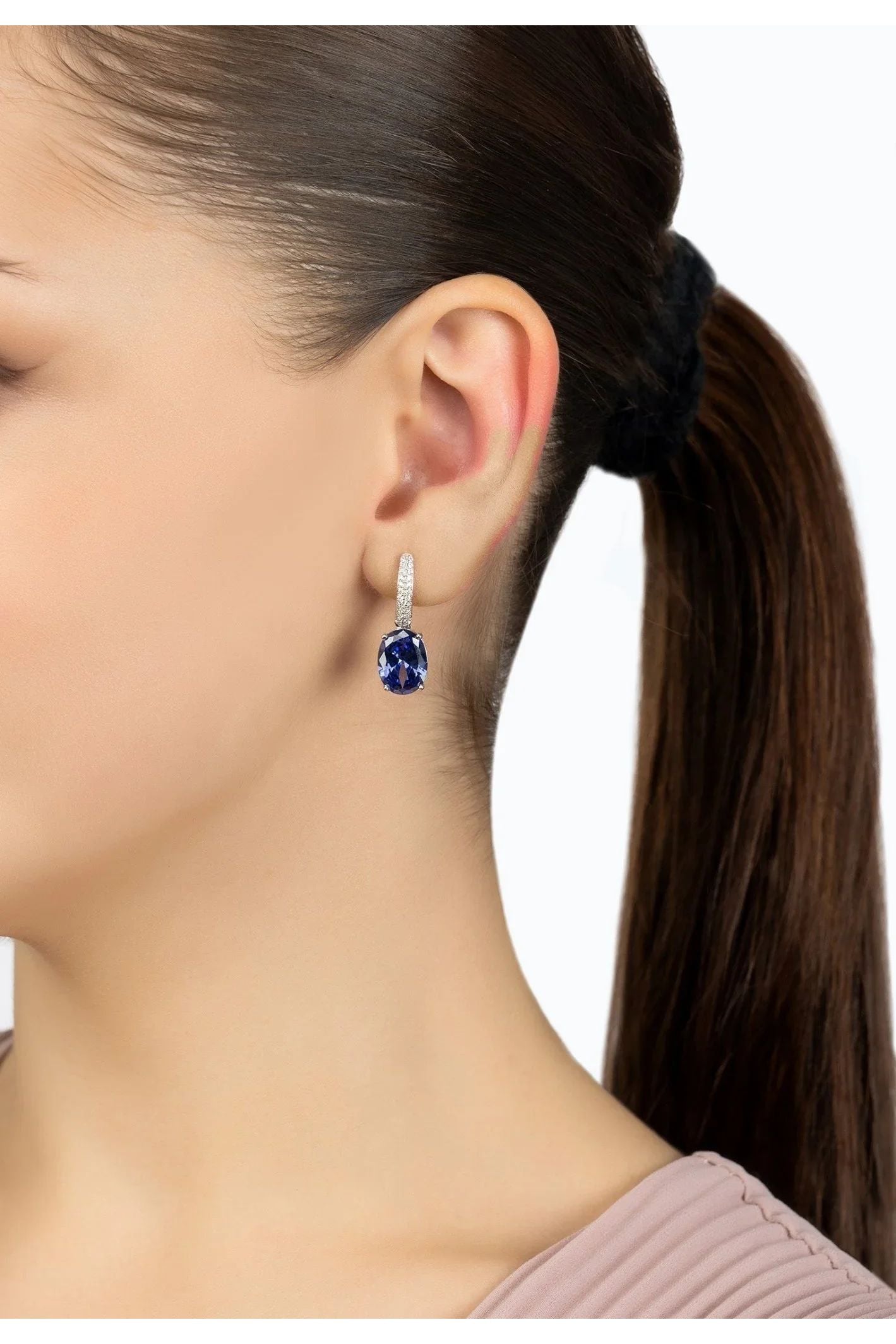 Alexandra Oval Drop Earrings Silver Tanzanite - LATELITA Earrings