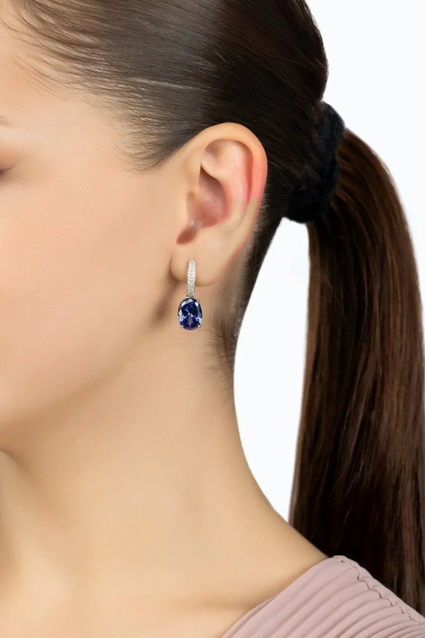 Alexandra Oval Drop Earrings Silver Tanzanite - LATELITA Earrings