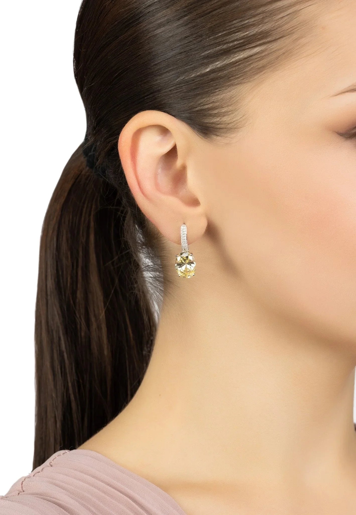 Alexandra Oval Drop Earrings Silver Yellow Topaz - LATELITA Earrings