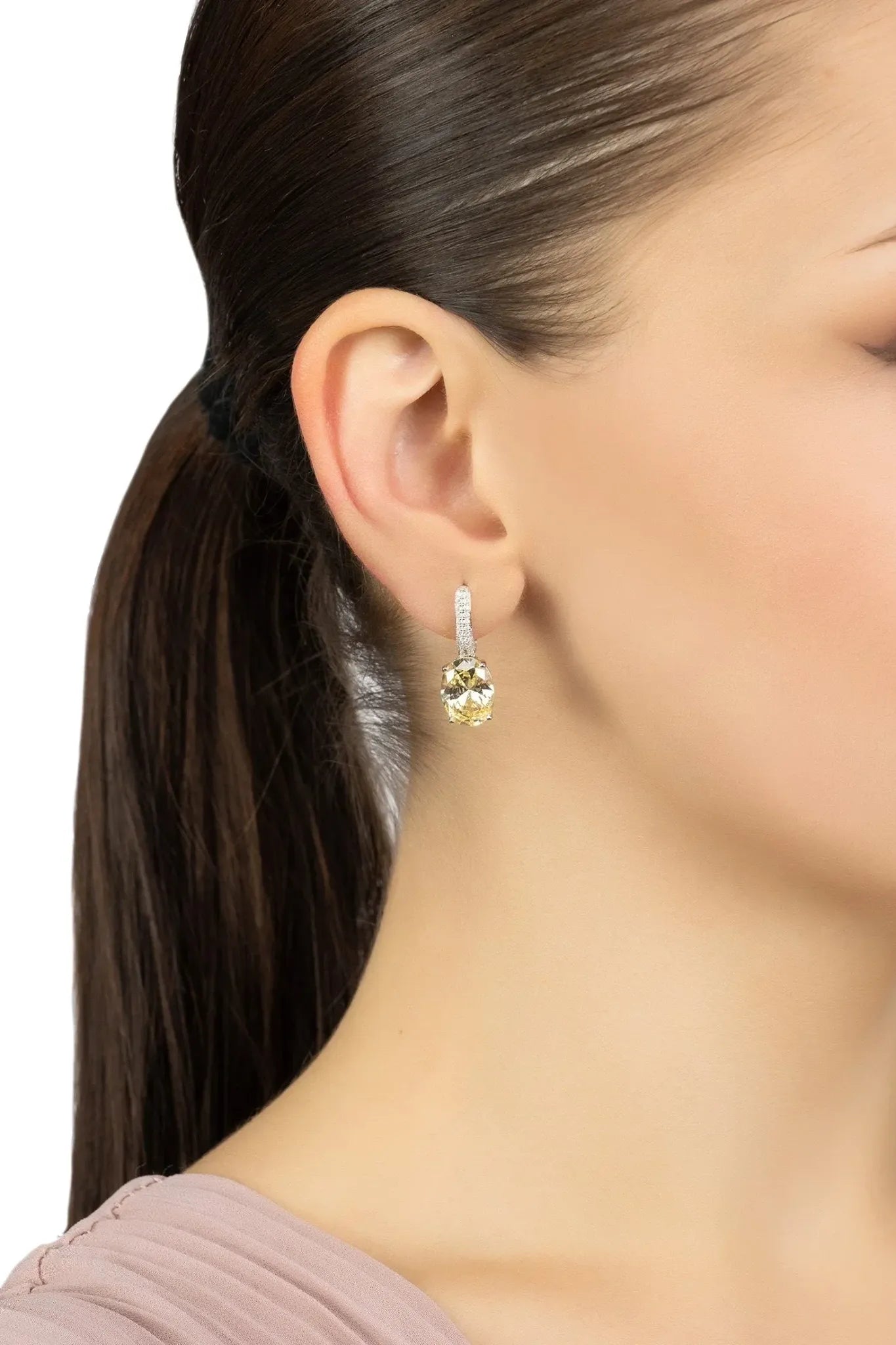 Alexandra Oval Drop Earrings Silver Yellow Topaz - LATELITA Earrings