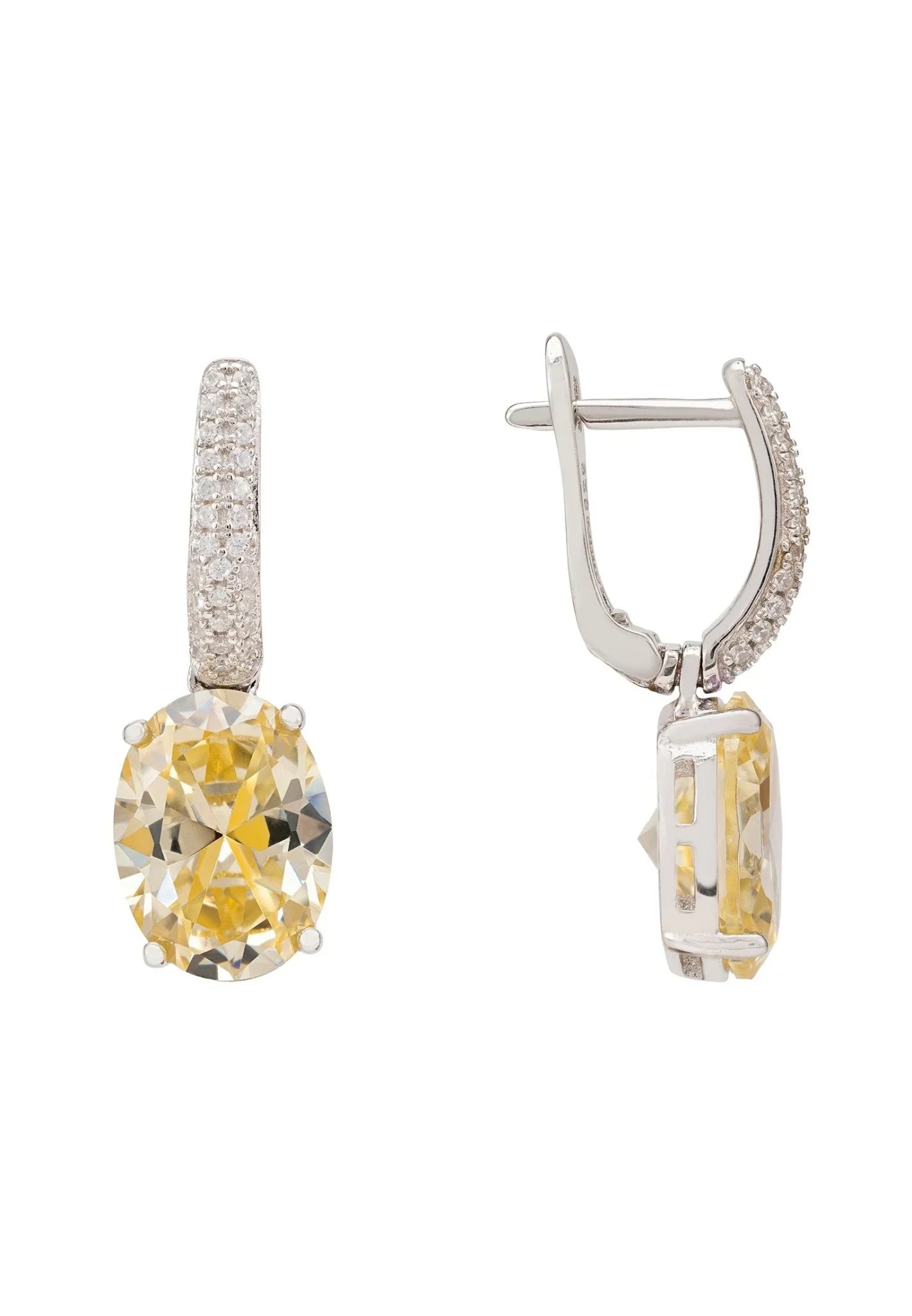 Alexandra Oval Drop Earrings Silver Yellow Topaz - LATELITA Earrings