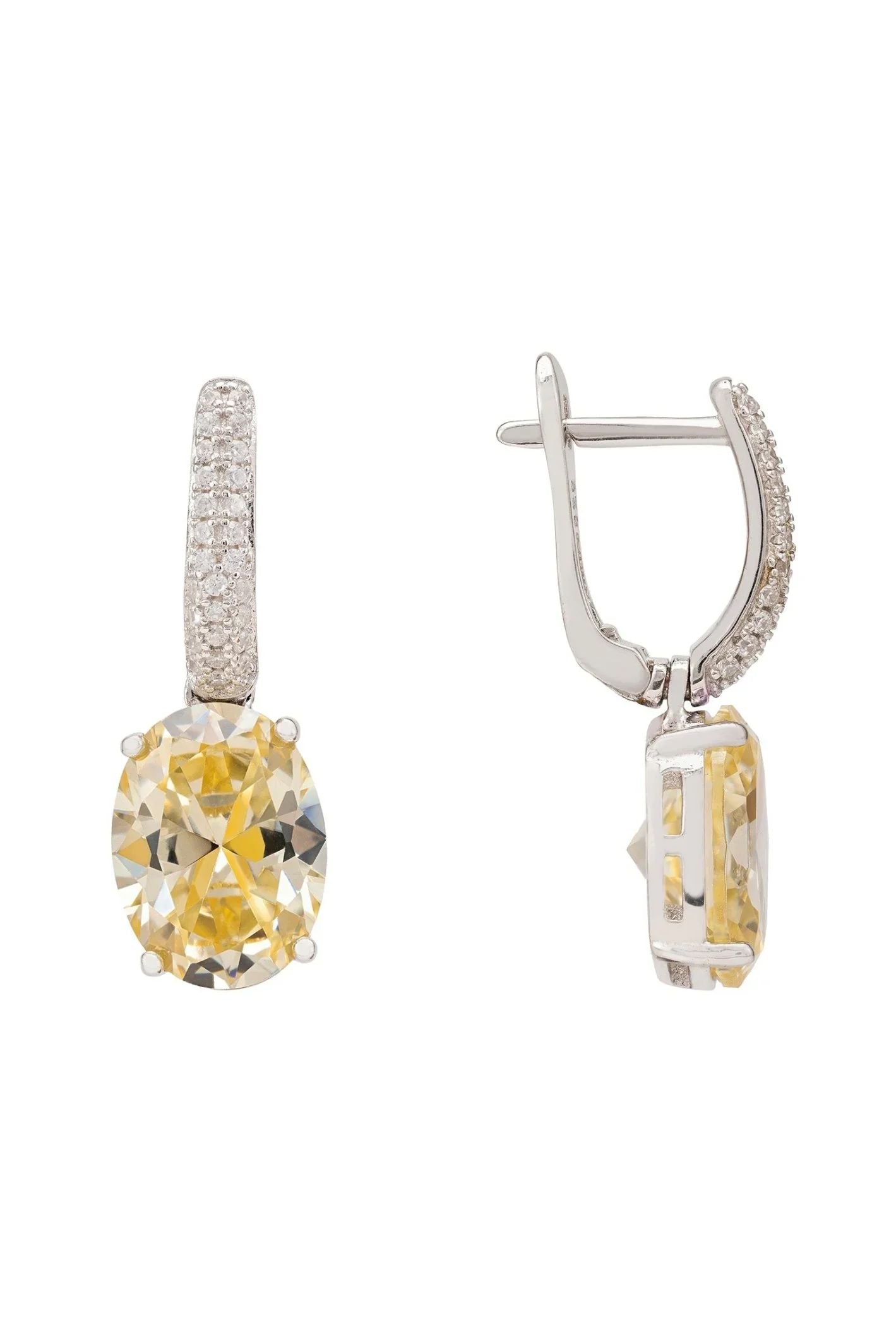 Alexandra Oval Drop Earrings Silver Yellow Topaz - LATELITA Earrings