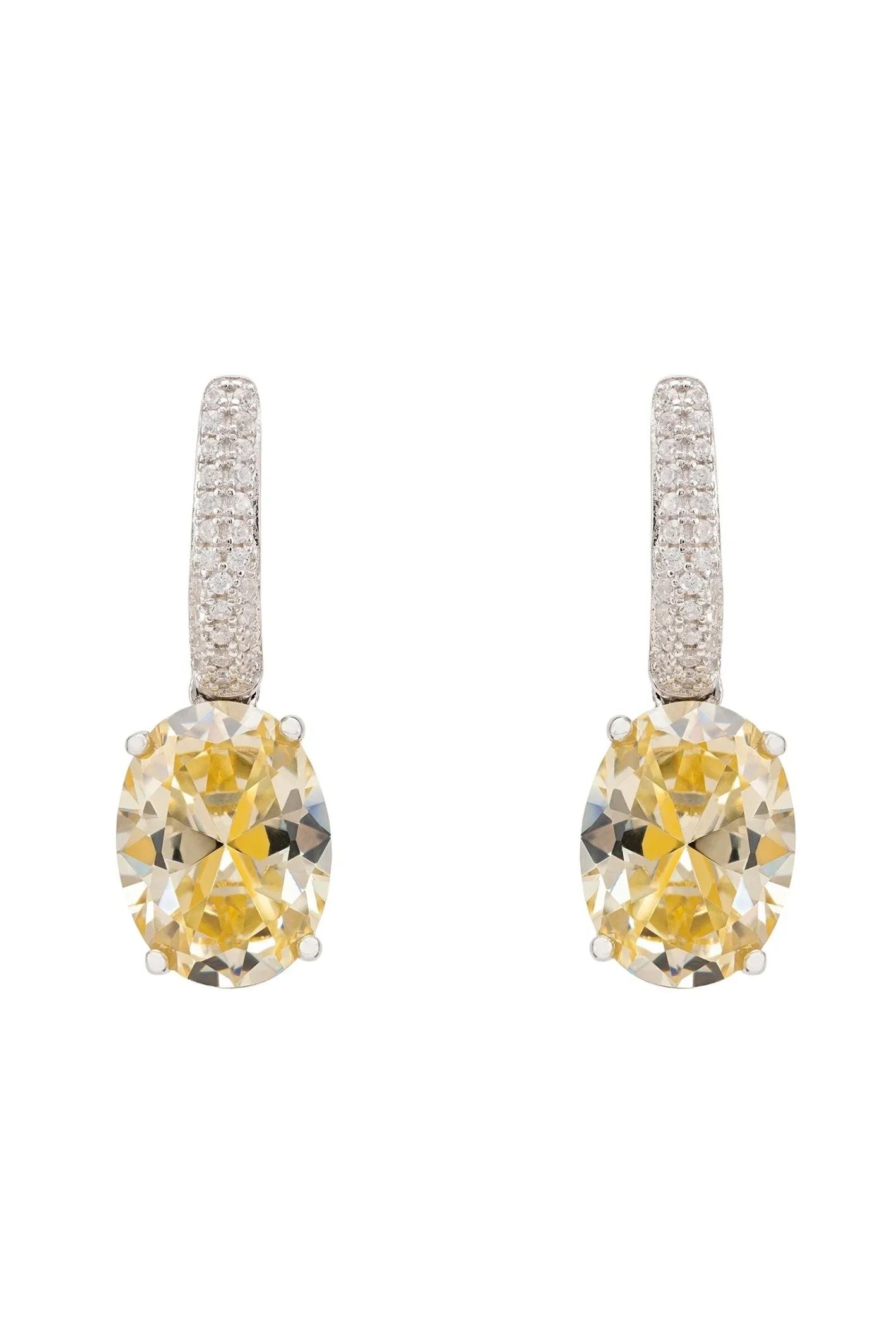 Alexandra Oval Drop Earrings Silver Yellow Topaz - LATELITA Earrings
