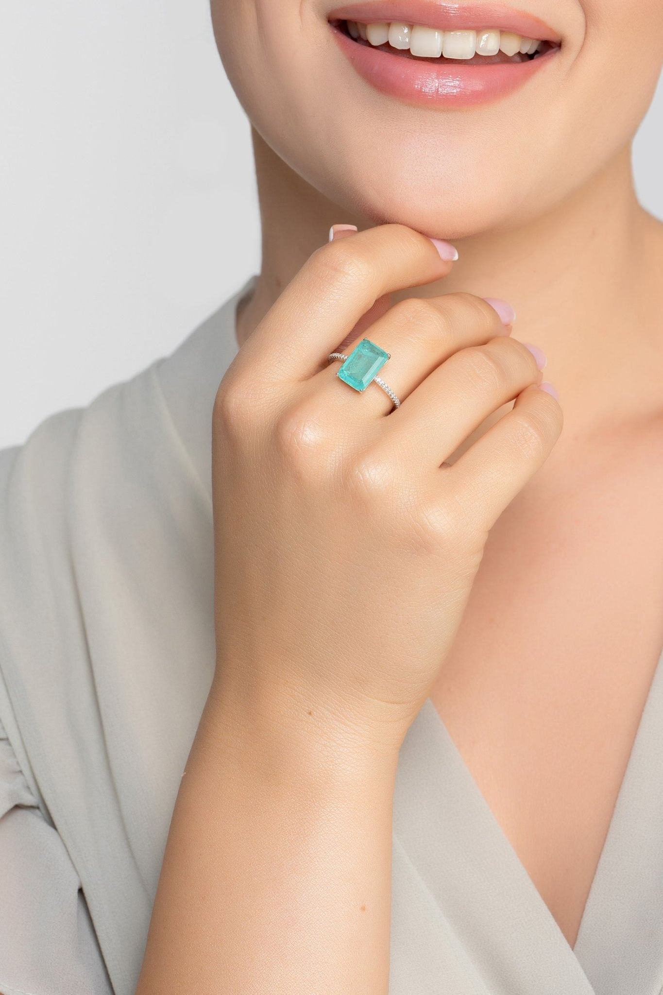 Alexandra Rectangle Cocktail Ring Paraiba Tourmaline Silver - LATELITA Rings