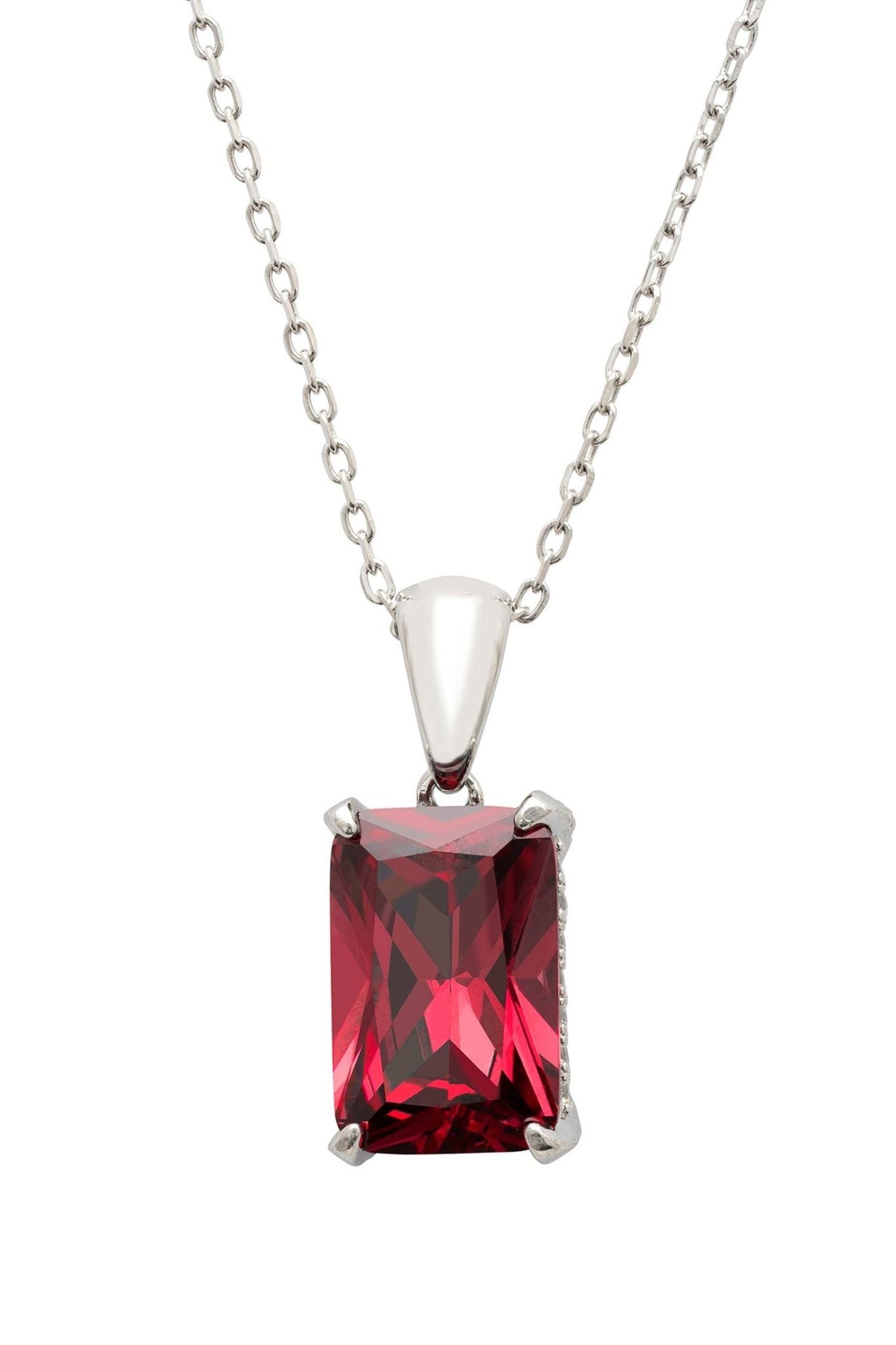Alexandra Rectangle Gemstone Necklace Silver Ruby - LATELITA Necklaces