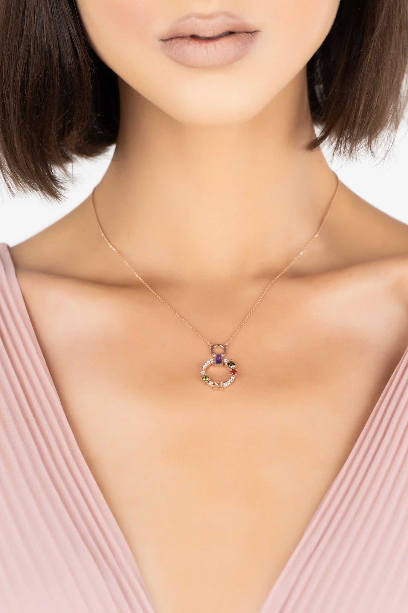 Amalfi Baguette Halo Necklace Rosegold - LATELITA Necklaces