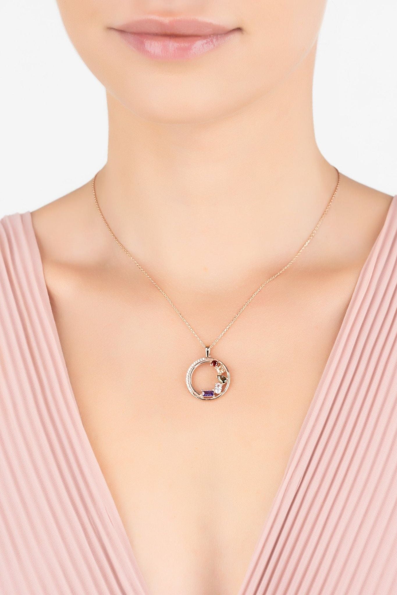 Amalfi Half Halo Baguette Necklace Rosegold - LATELITA Necklaces