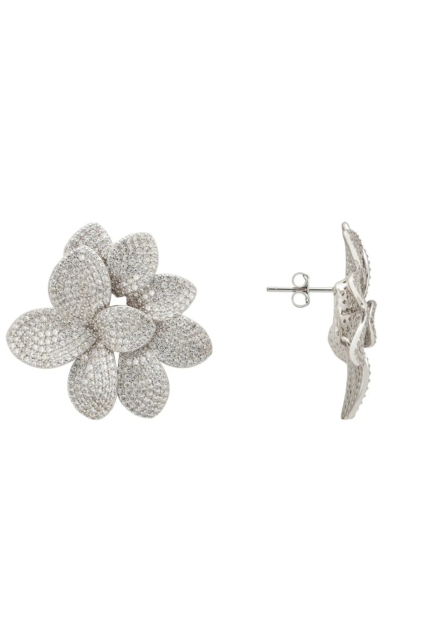 Amaryllis Flower Large Stud Earrings Silver - LATELITA Earrings