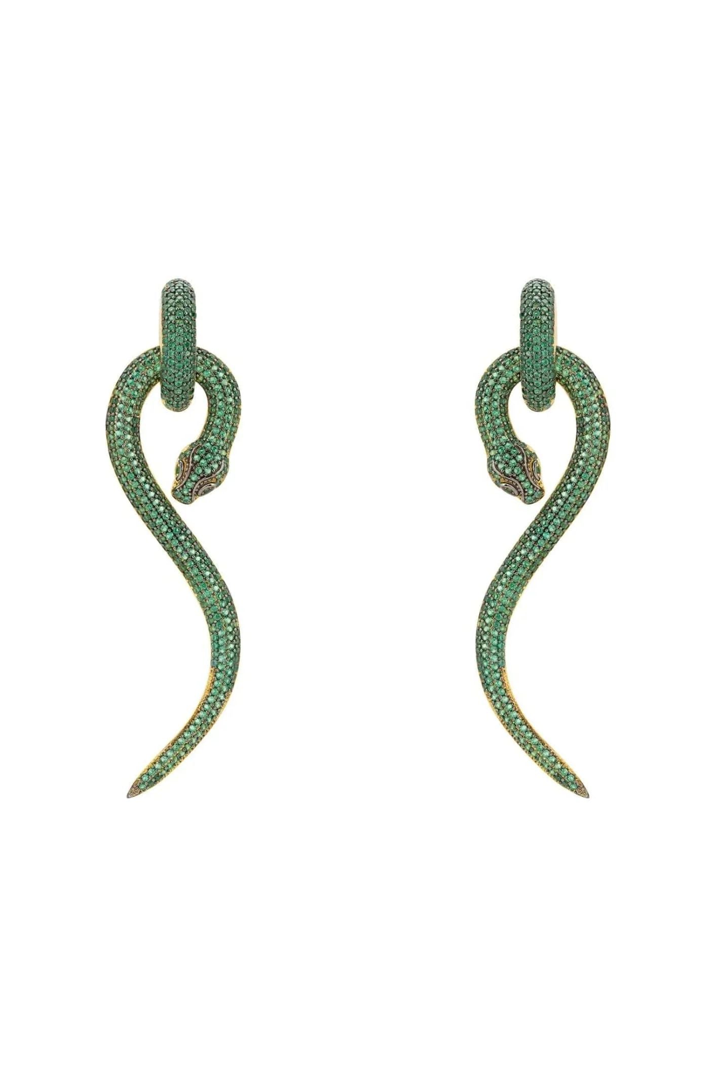 Anaconda Snake Drop Earrings Gold Emerald - LATELITA Earrings