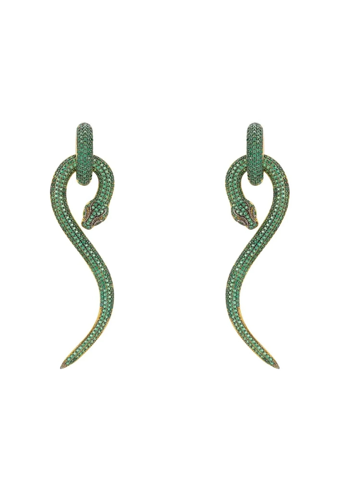 Anaconda Snake Drop Earrings Gold Emerald - LATELITA Earrings