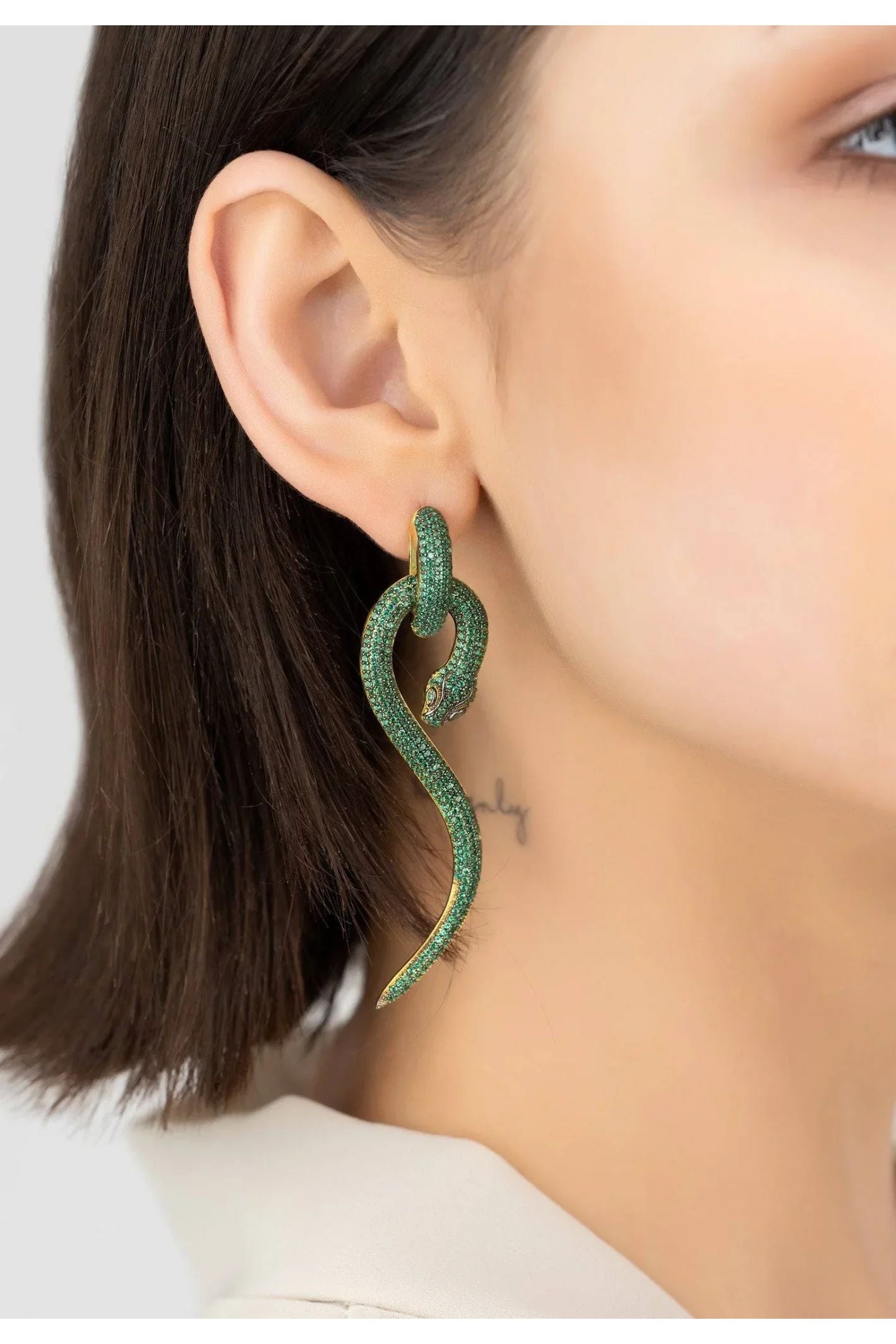 Anaconda Snake Drop Earrings Gold Emerald - LATELITA Earrings