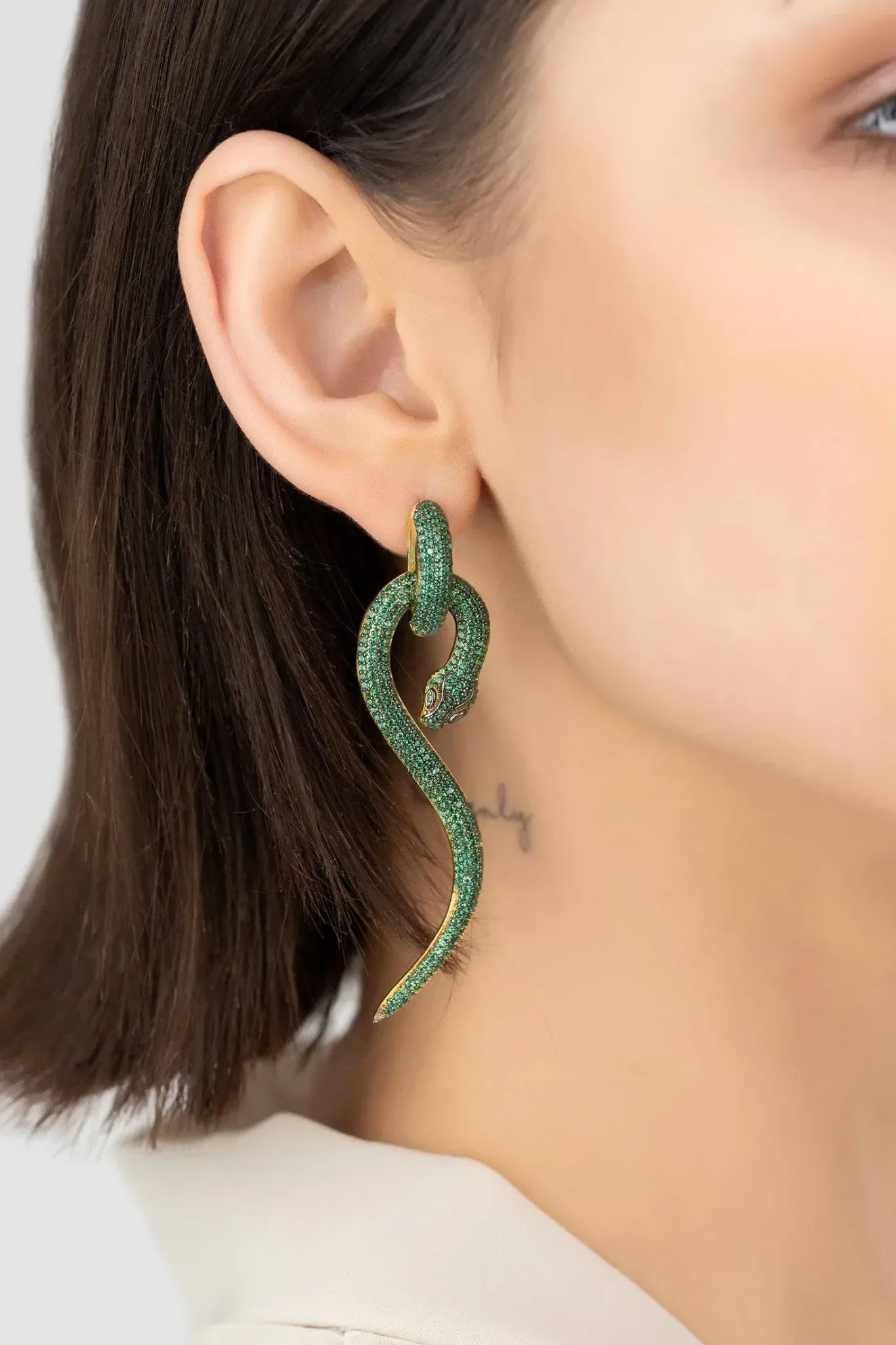 Anaconda Snake Drop Earrings Gold Emerald - LATELITA Earrings
