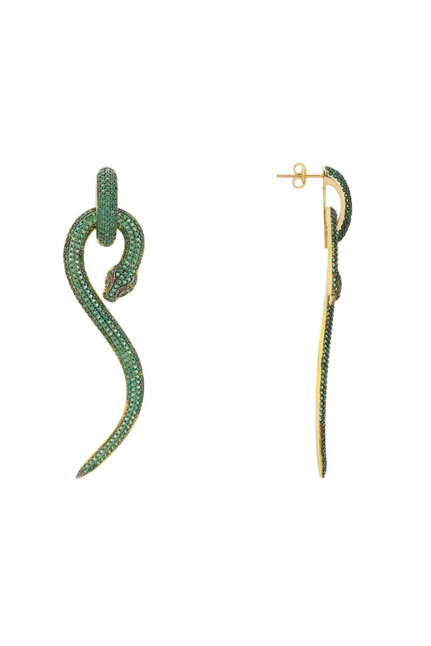 Anaconda Snake Drop Earrings Gold Emerald - LATELITA Earrings