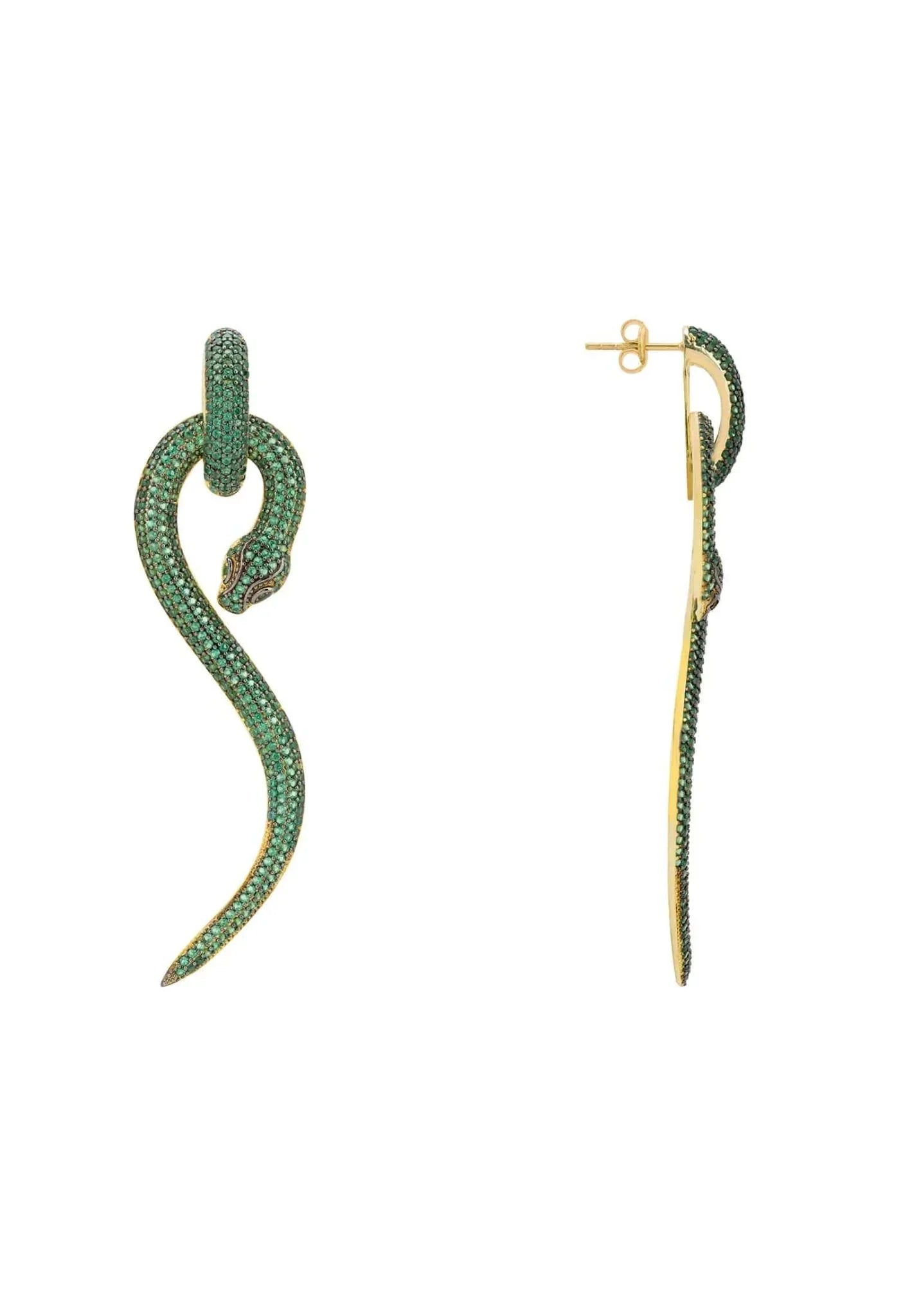 Anaconda Snake Drop Earrings Gold Emerald - LATELITA Earrings