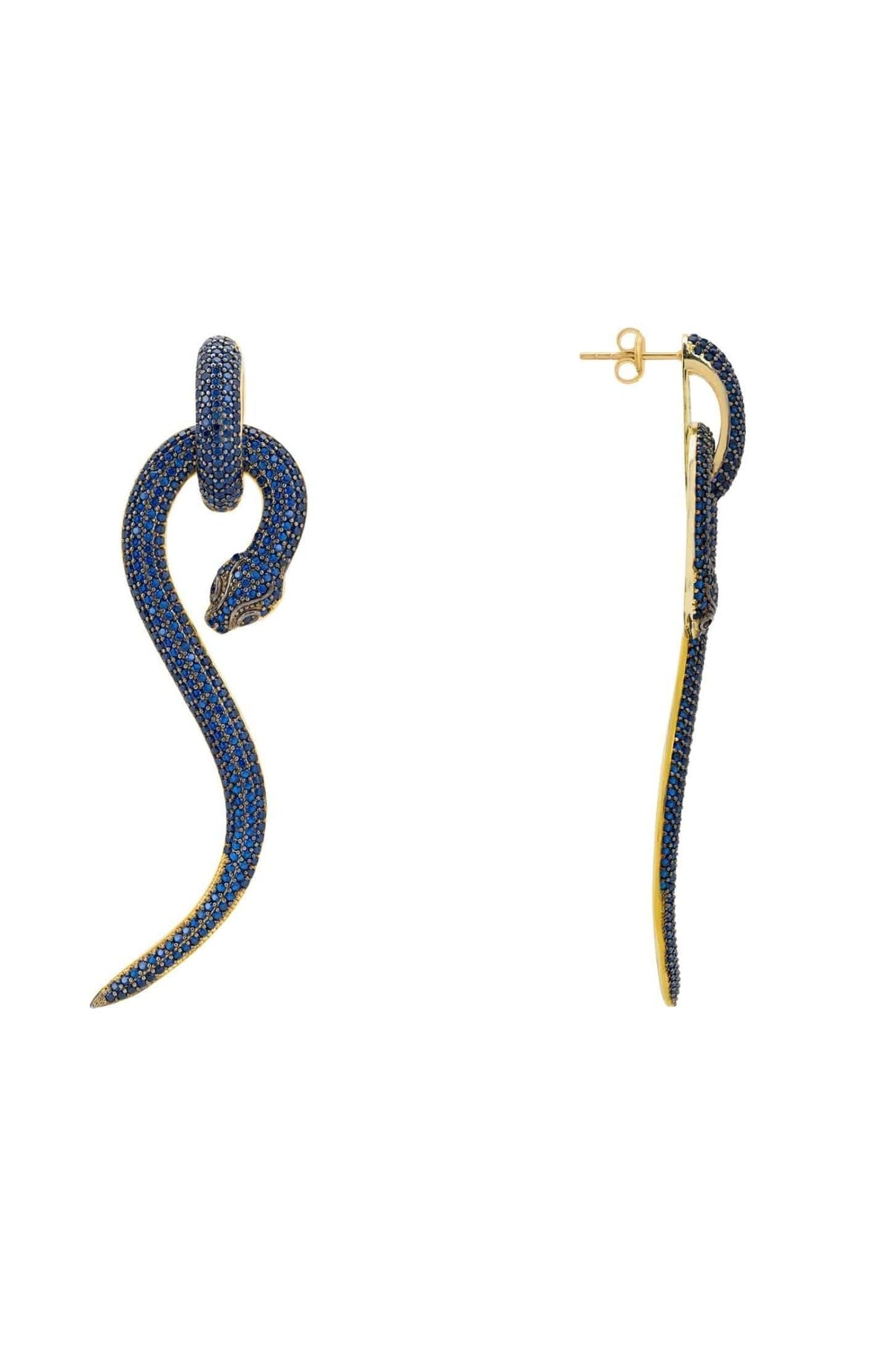 Anaconda Snake Drop Earrings Gold Sapphire - LATELITA Earrings
