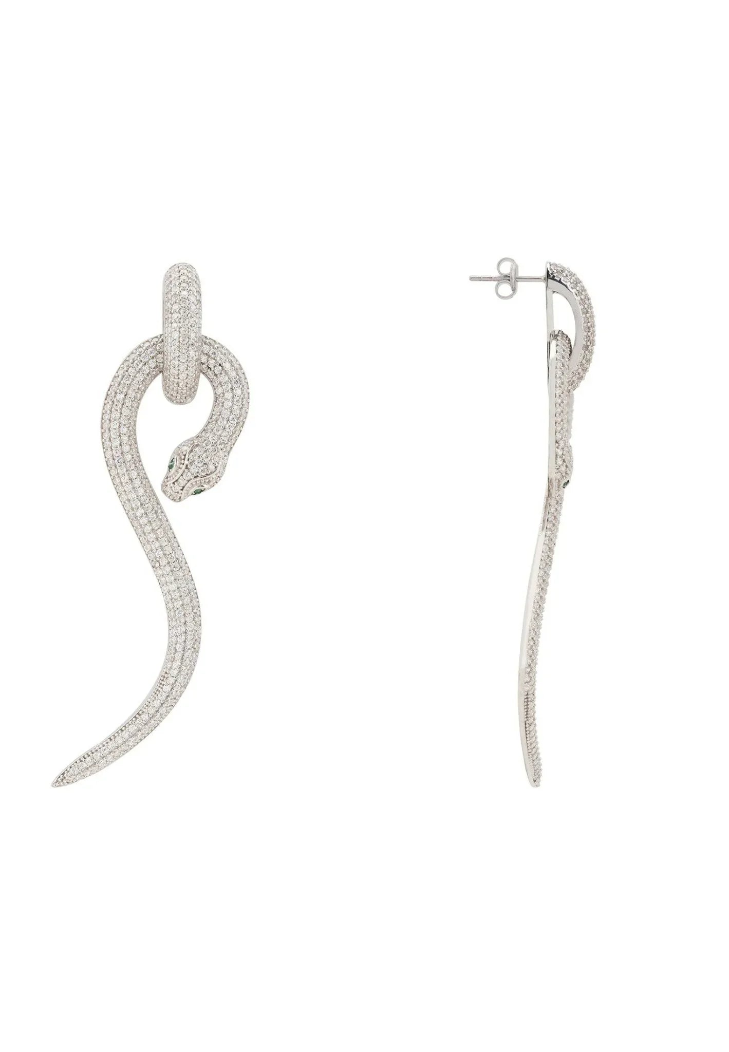 Anaconda Snake Drop Earrings Silver White - LATELITA Earrings