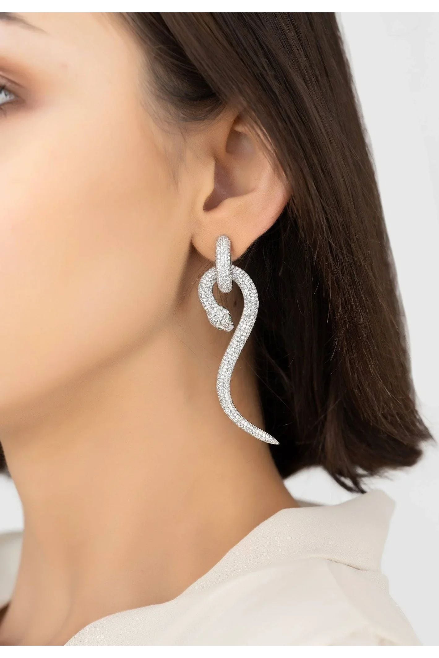 Anaconda Snake Drop Earrings Silver White - LATELITA Earrings