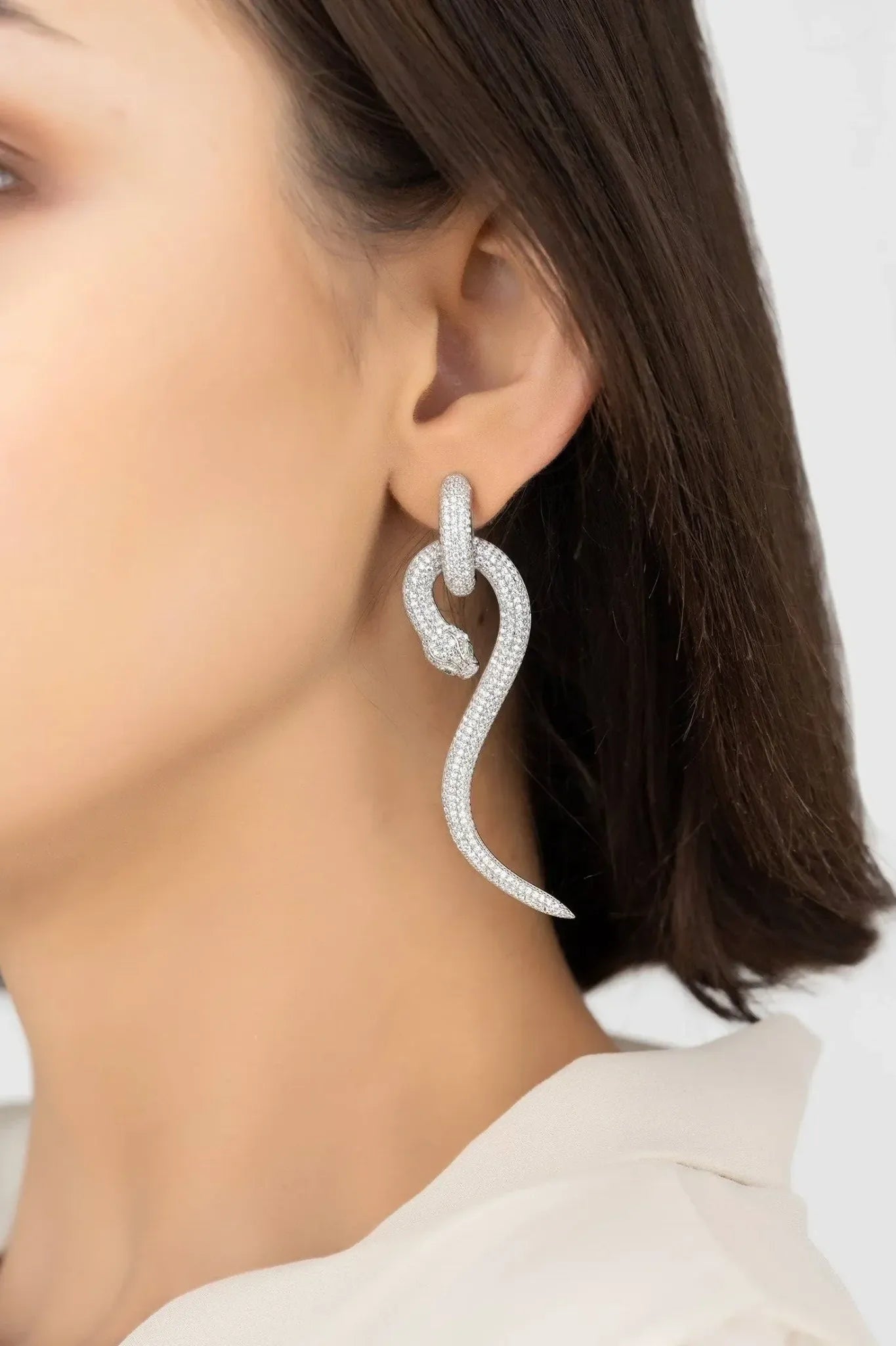 Anaconda Snake Drop Earrings Silver White - LATELITA Earrings