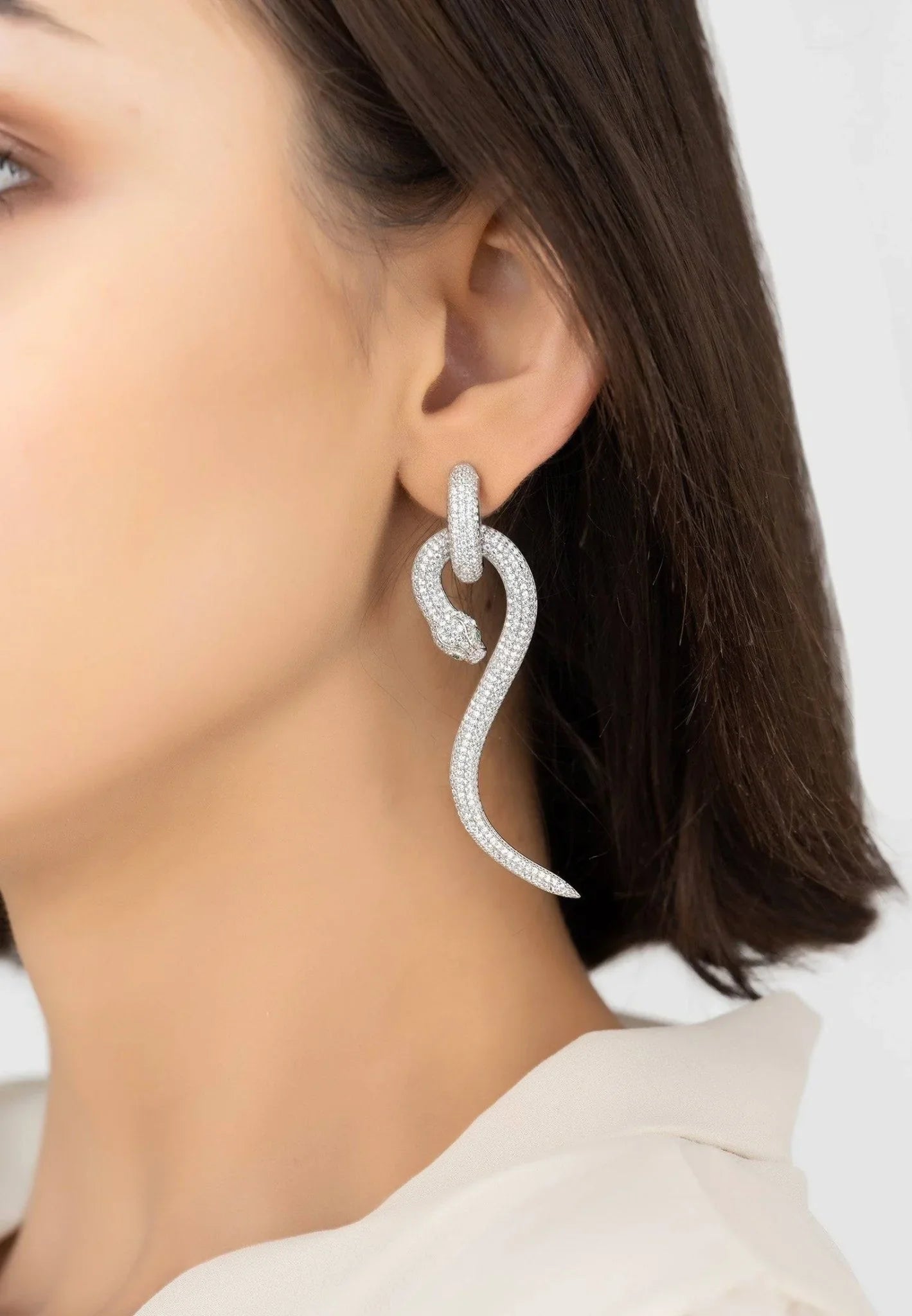 Anaconda Snake Drop Earrings Silver White - LATELITA Earrings