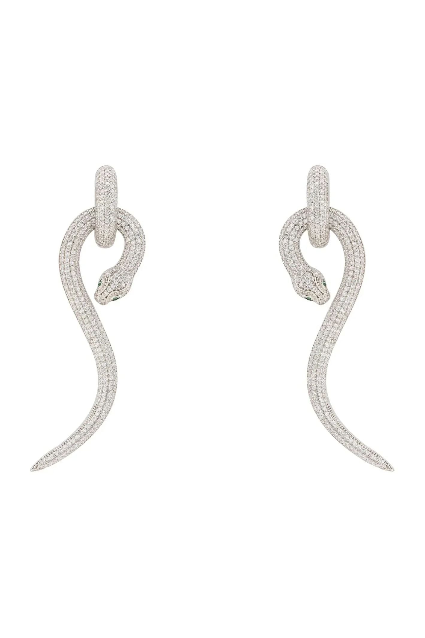Anaconda Snake Drop Earrings Silver White - LATELITA Earrings