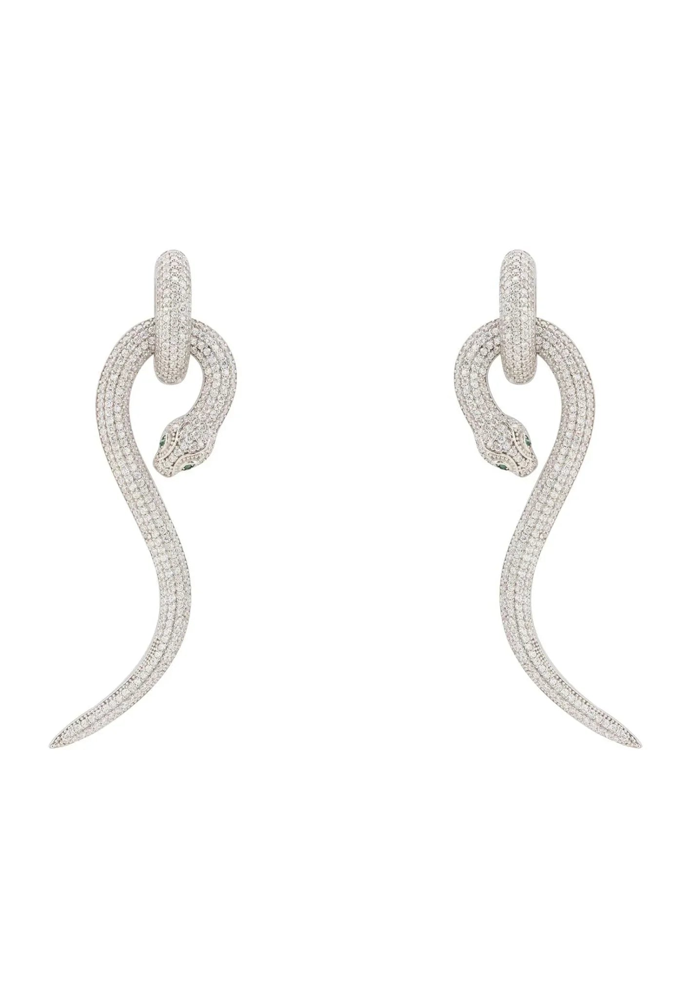 Anaconda Snake Drop Earrings Silver White - LATELITA Earrings
