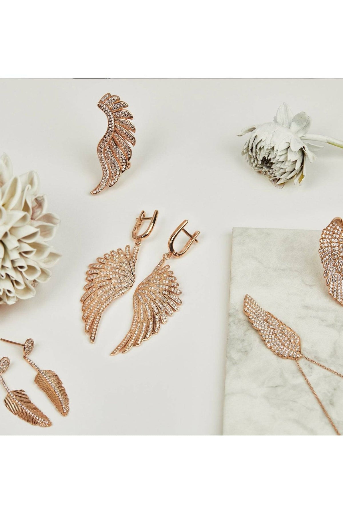 Angel Wing Cocktail Ring Pink Rose Gold Adjustable - LATELITA Rings