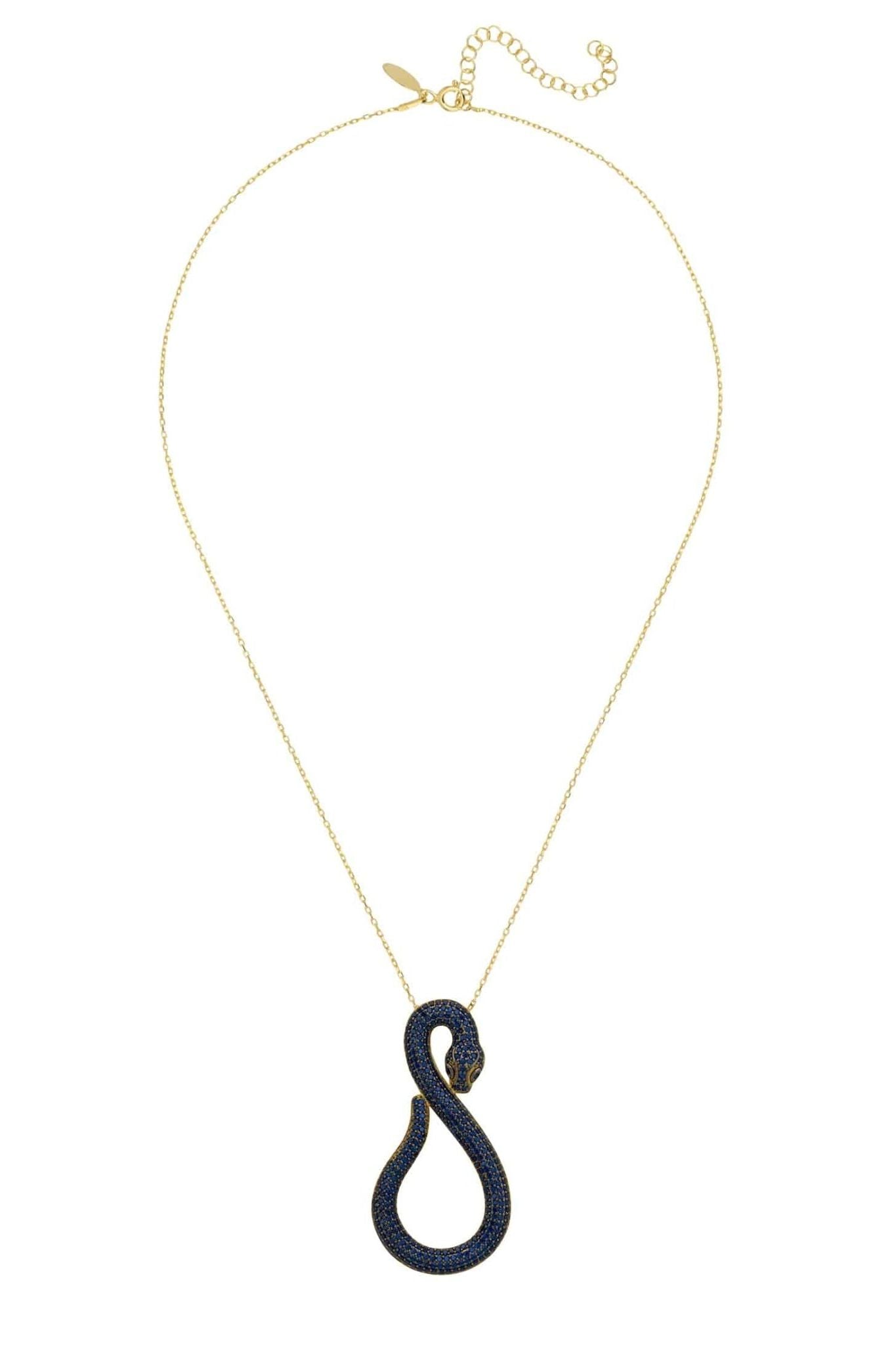 Asp Snake Pendant Necklace Gold Sapphire - LATELITA Necklaces