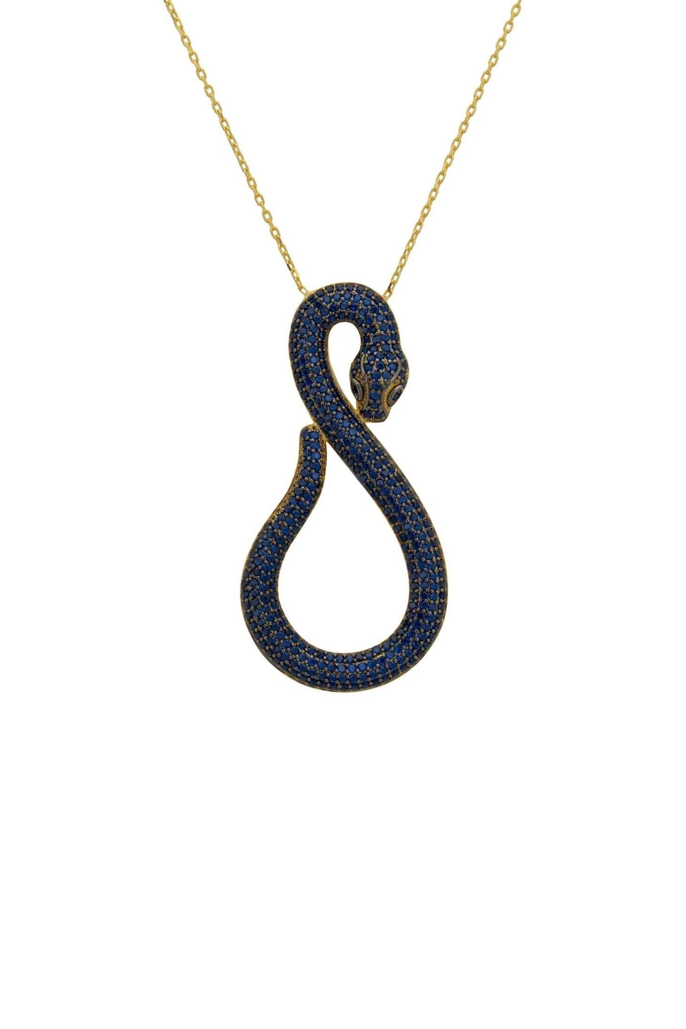 Asp Snake Pendant Necklace Gold Sapphire - LATELITA Necklaces