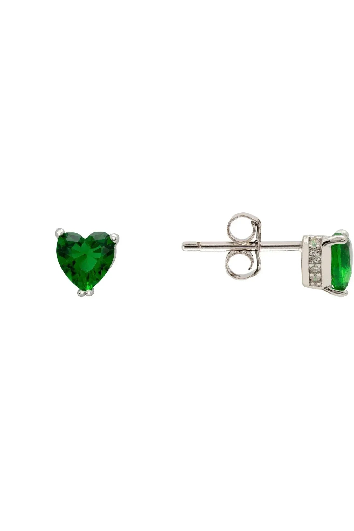 Asscher Cut Heart Stud Earrings Silver Emerald - LATELITA Earrings