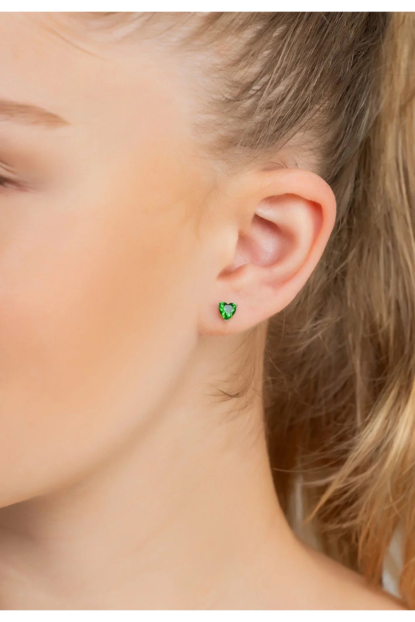 Asscher Cut Heart Stud Earrings Silver Emerald - LATELITA Earrings