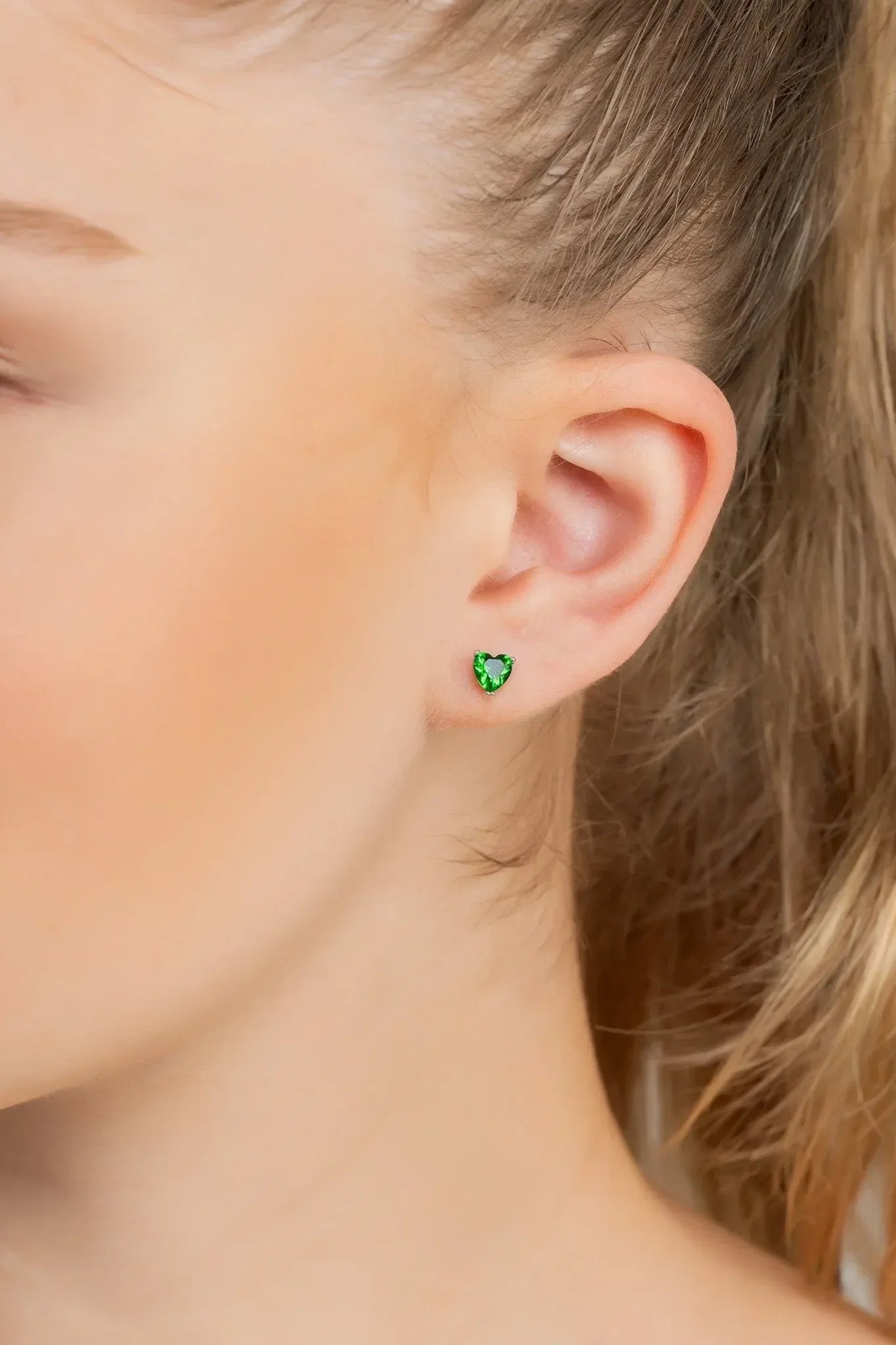 Asscher Cut Heart Stud Earrings Silver Emerald - LATELITA Earrings