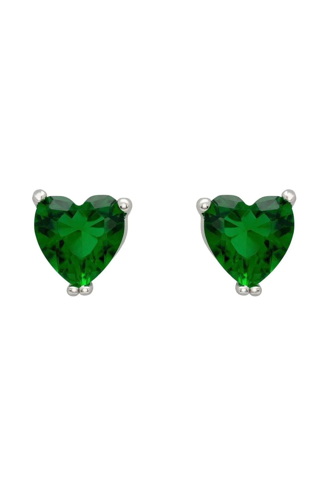 Asscher Cut Heart Stud Earrings Silver Emerald - LATELITA Earrings