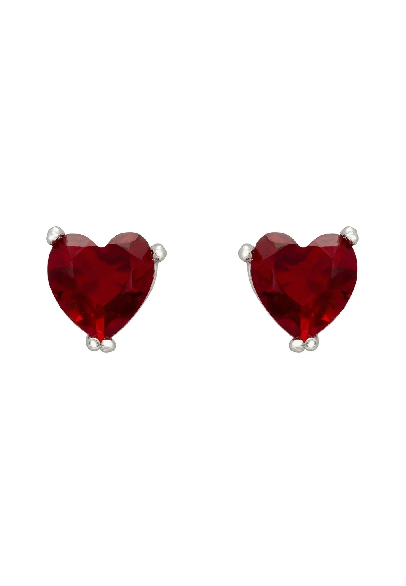 Asscher Cut Heart Stud Earrings Silver Ruby - LATELITA Earrings