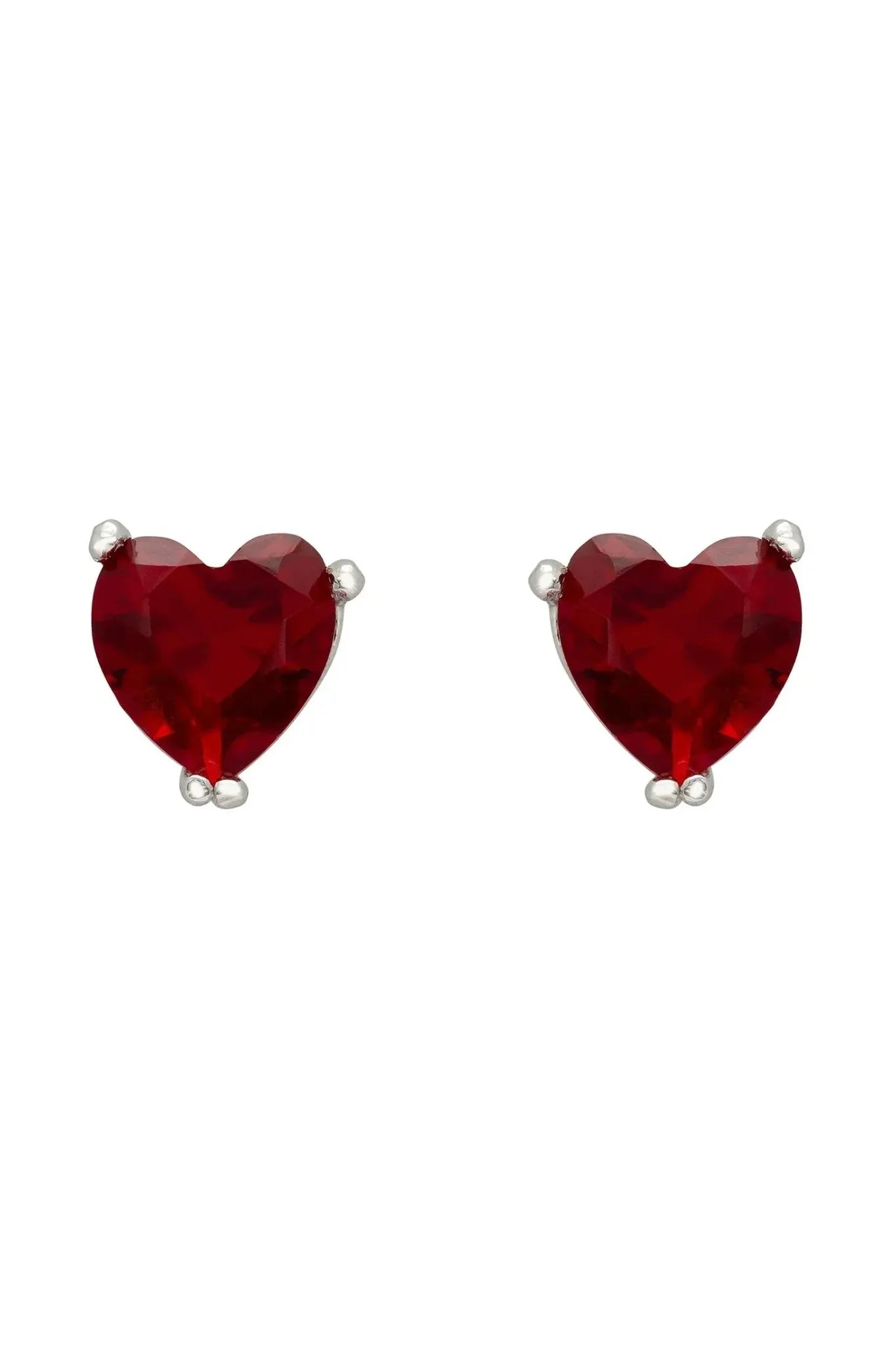 Asscher Cut Heart Stud Earrings Silver Ruby - LATELITA Earrings